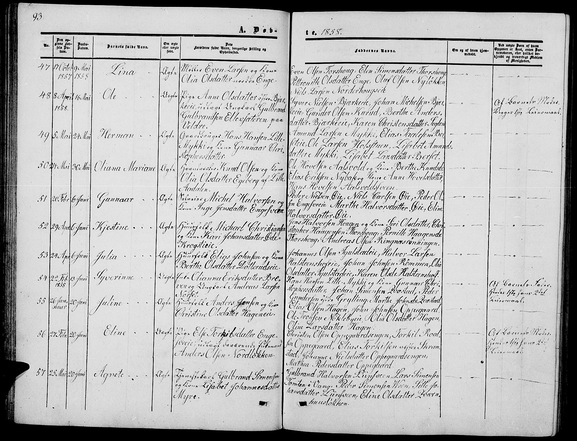 Løten prestekontor, SAH/PREST-022/L/La/L0003: Parish register (copy) no. 3, 1850-1862, p. 93
