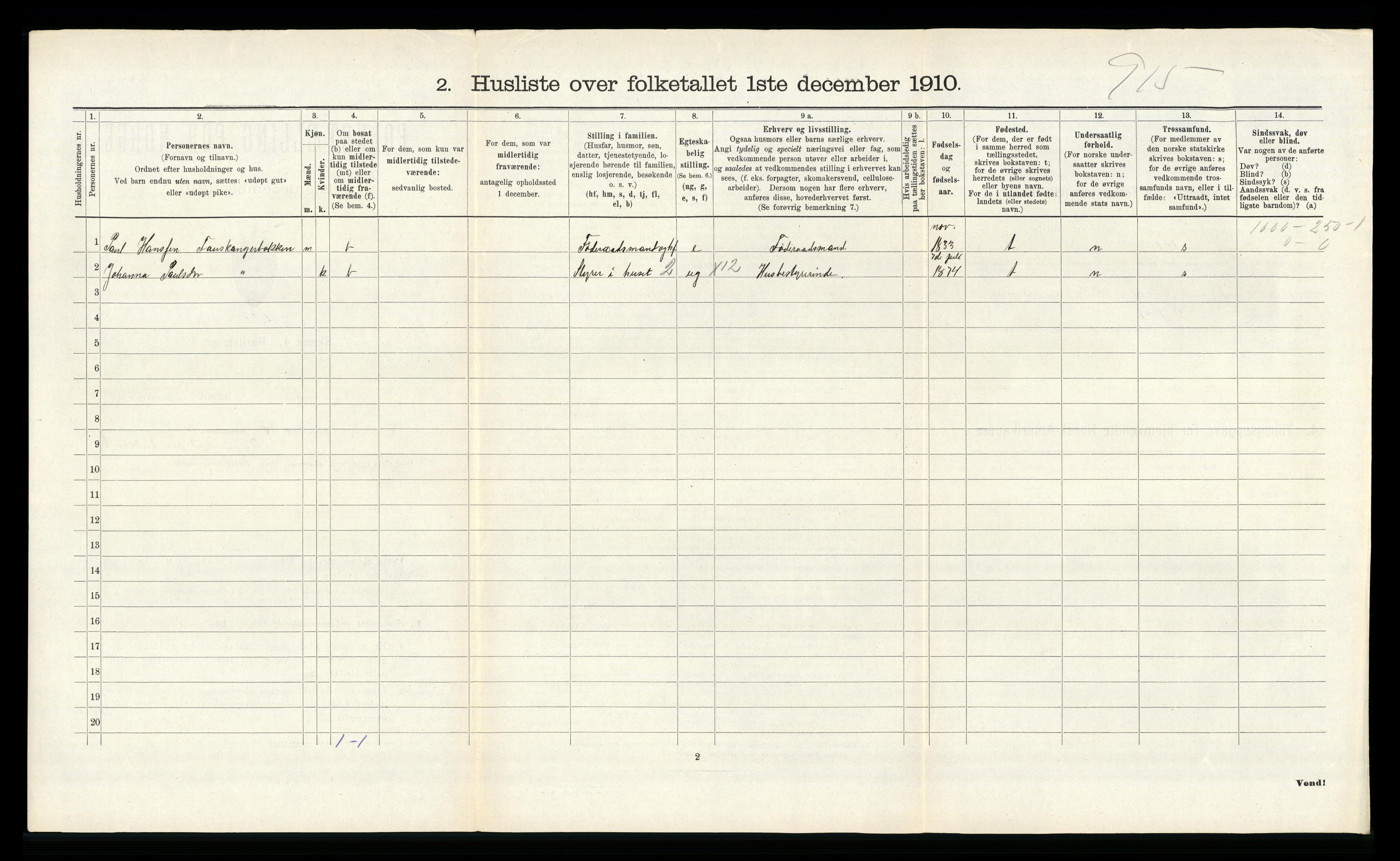 RA, 1910 census for Herdla, 1910, p. 525