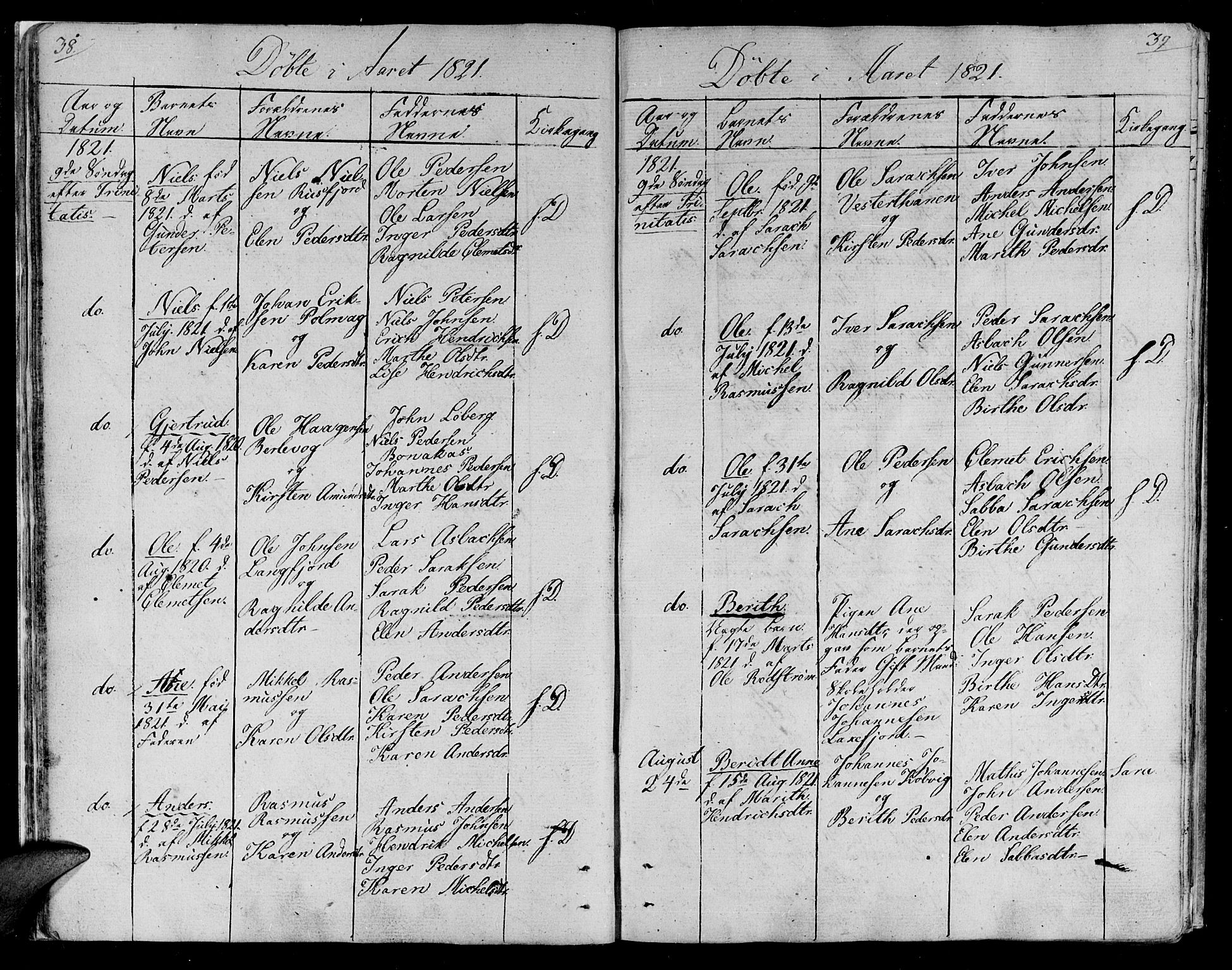 Lebesby sokneprestkontor, SATØ/S-1353/H/Ha/L0002kirke: Parish register (official) no. 2, 1816-1833, p. 38-39