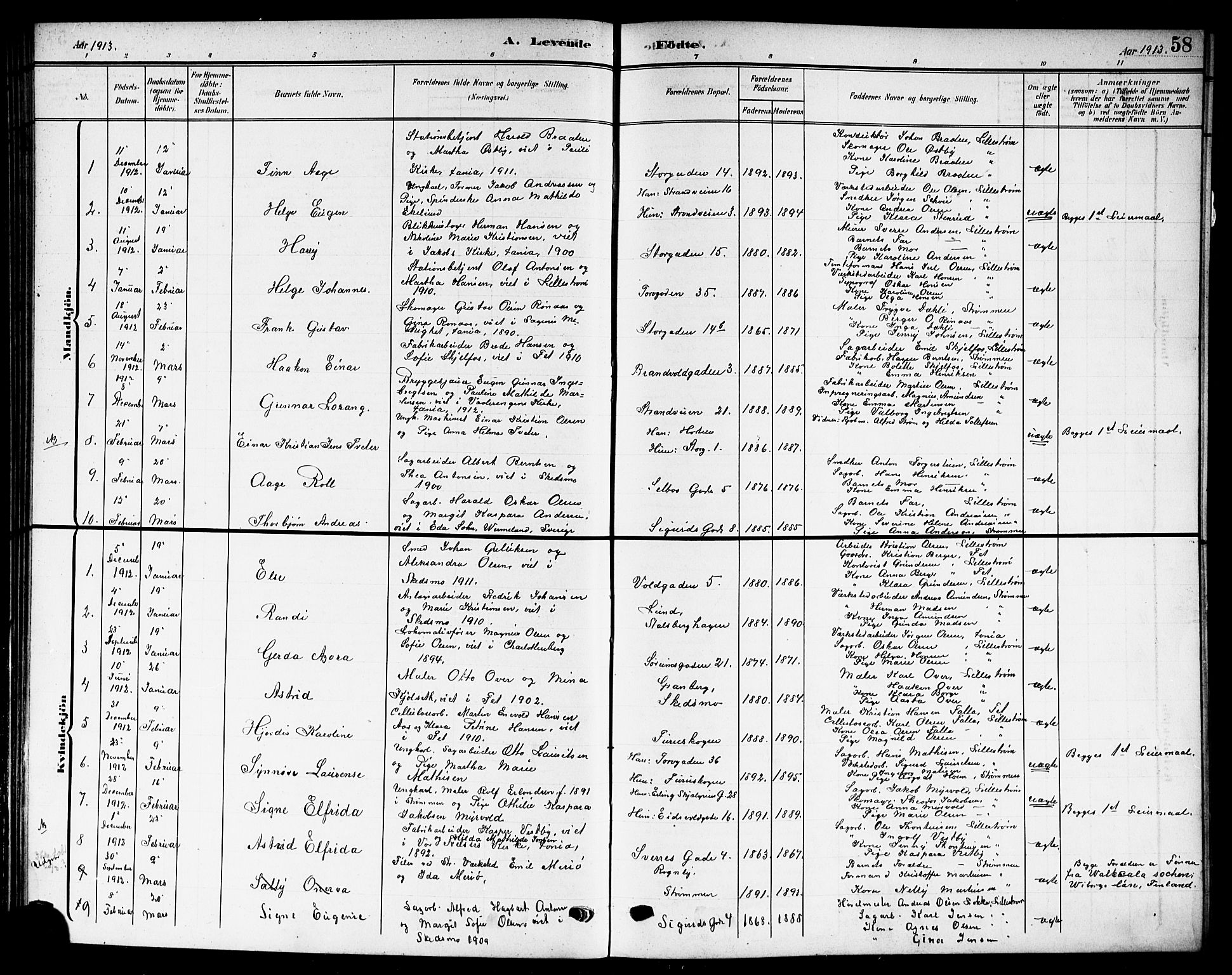 Skedsmo prestekontor Kirkebøker, SAO/A-10033a/G/Gc/L0001: Parish register (copy) no. III 1, 1908-1916, p. 58