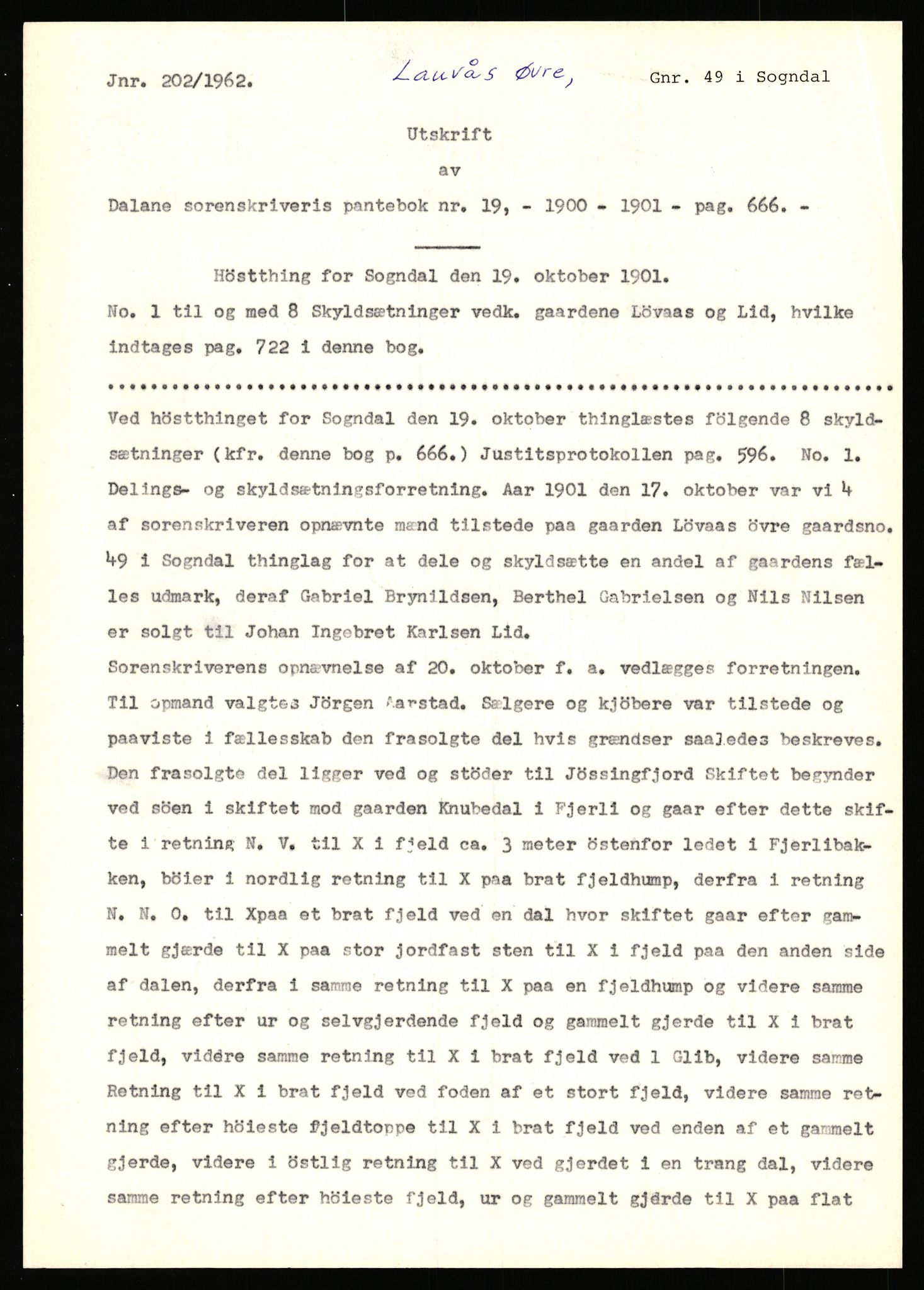 Statsarkivet i Stavanger, AV/SAST-A-101971/03/Y/Yj/L0052: Avskrifter sortert etter gårdsnavn: Landråk  - Leidland, 1750-1930, p. 419