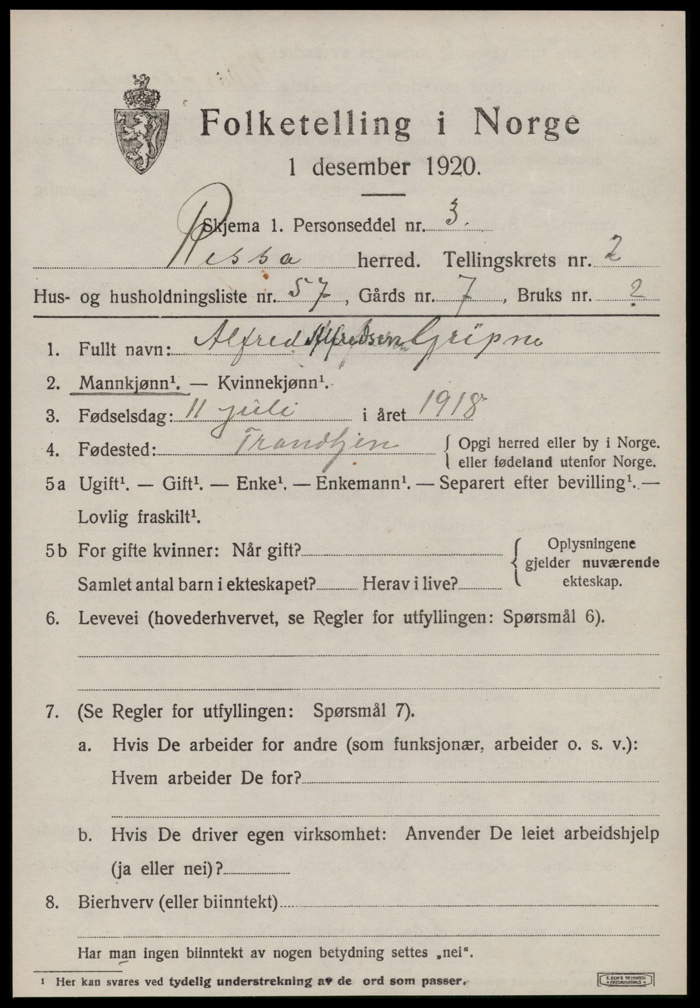 SAT, 1920 census for Rissa, 1920, p. 2341
