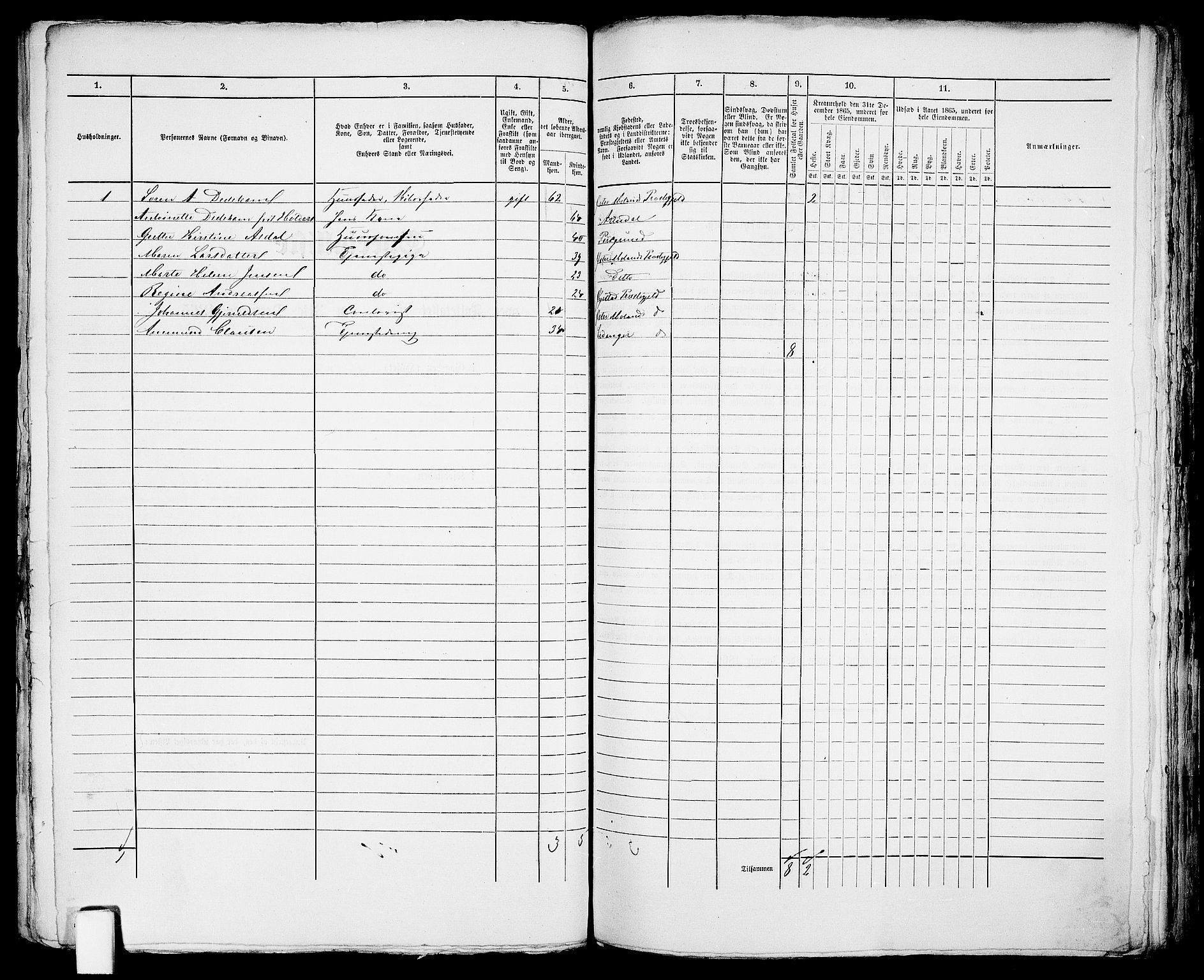 RA, 1865 census for Arendal, 1865, p. 494