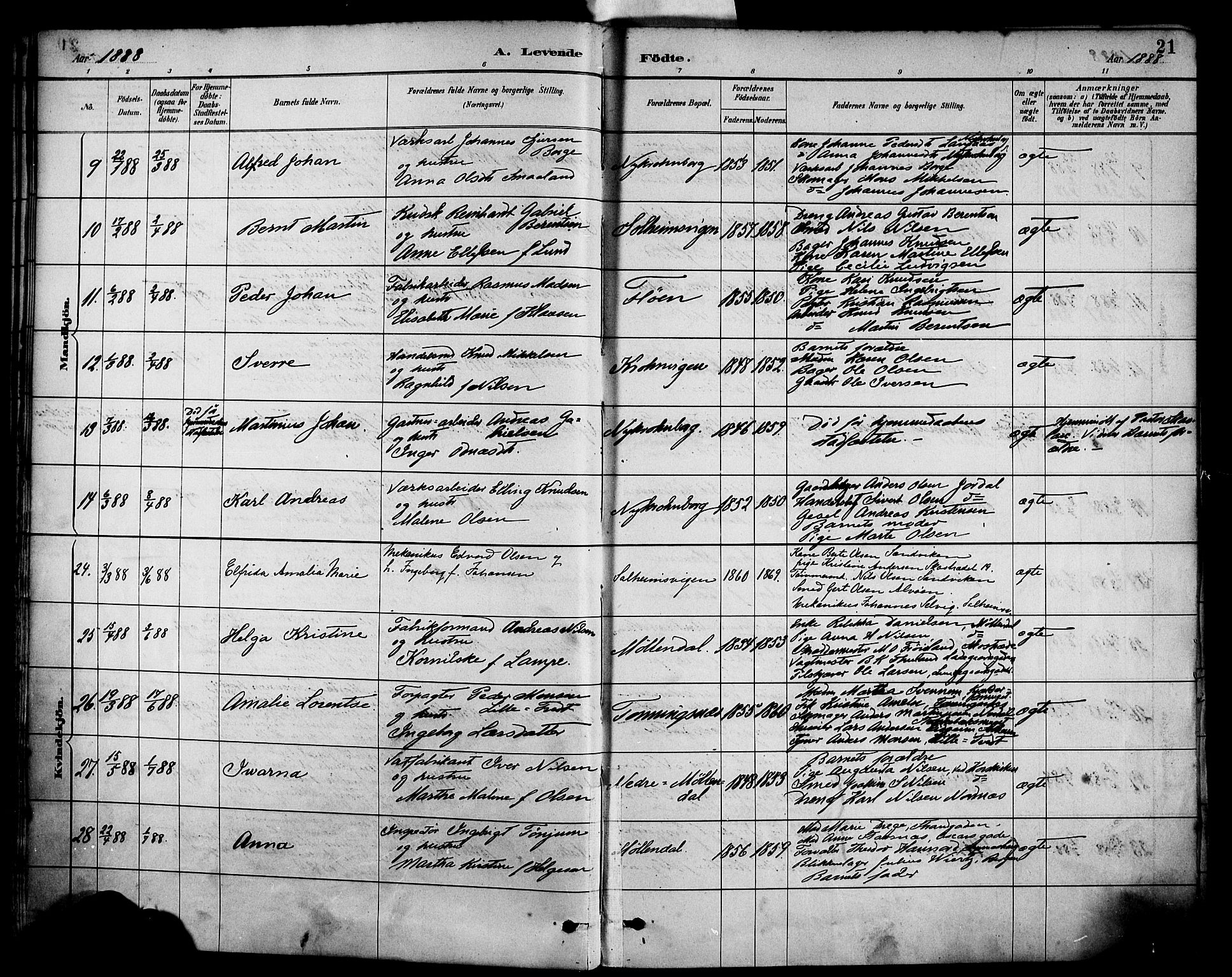 Årstad Sokneprestembete, AV/SAB-A-79301/H/Haa/L0001: Parish register (official) no. A 1, 1886-1901, p. 21