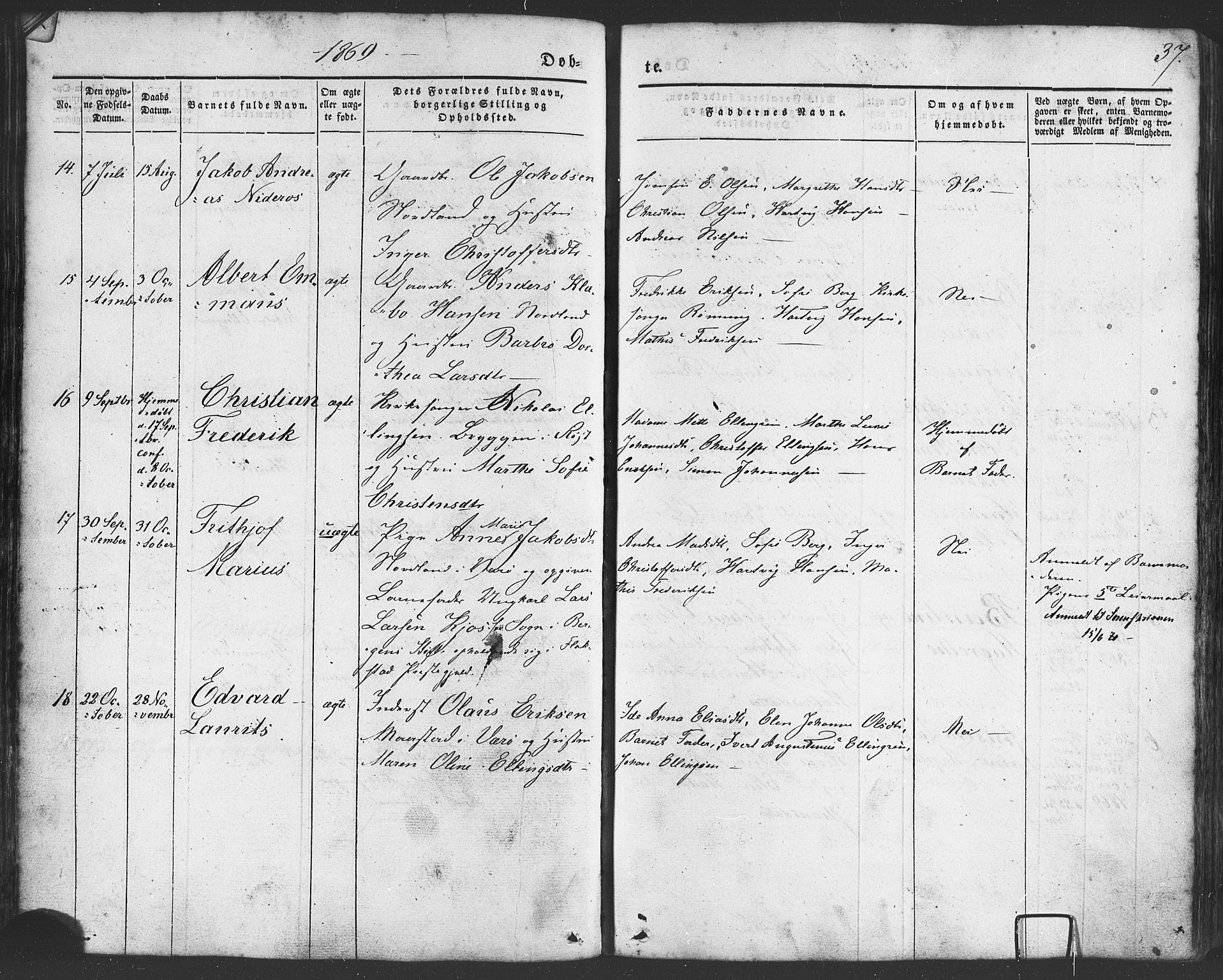 Ministerialprotokoller, klokkerbøker og fødselsregistre - Nordland, AV/SAT-A-1459/807/L0121: Parish register (official) no. 807A04, 1846-1879, p. 37