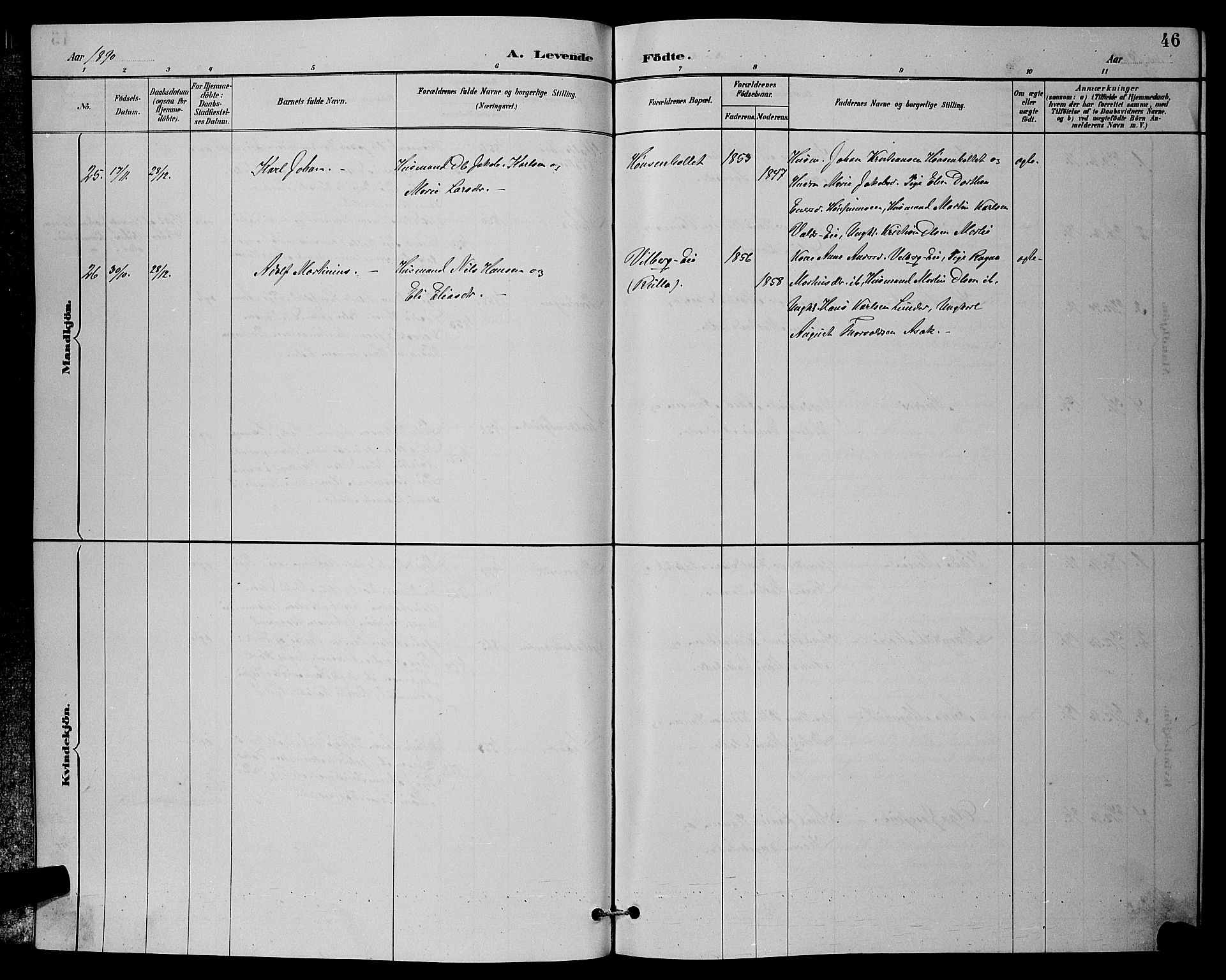 Sørum prestekontor Kirkebøker, AV/SAO-A-10303/G/Ga/L0005: Parish register (copy) no. I 5.1, 1886-1894, p. 46