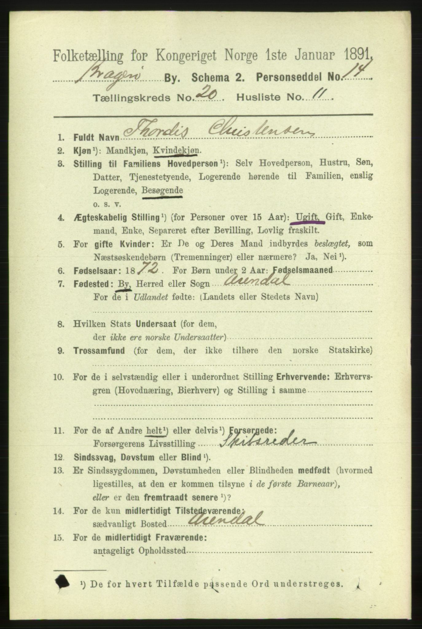 RA, 1891 census for 0801 Kragerø, 1891, p. 4688