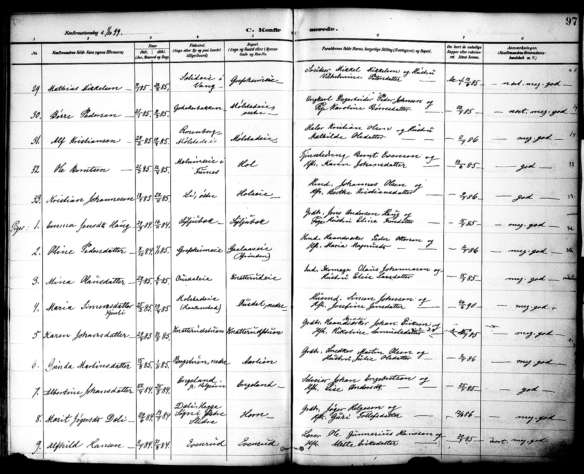 Nes prestekontor, Hedmark, AV/SAH-PREST-020/K/Ka/L0010: Parish register (official) no. 10, 1887-1905, p. 97