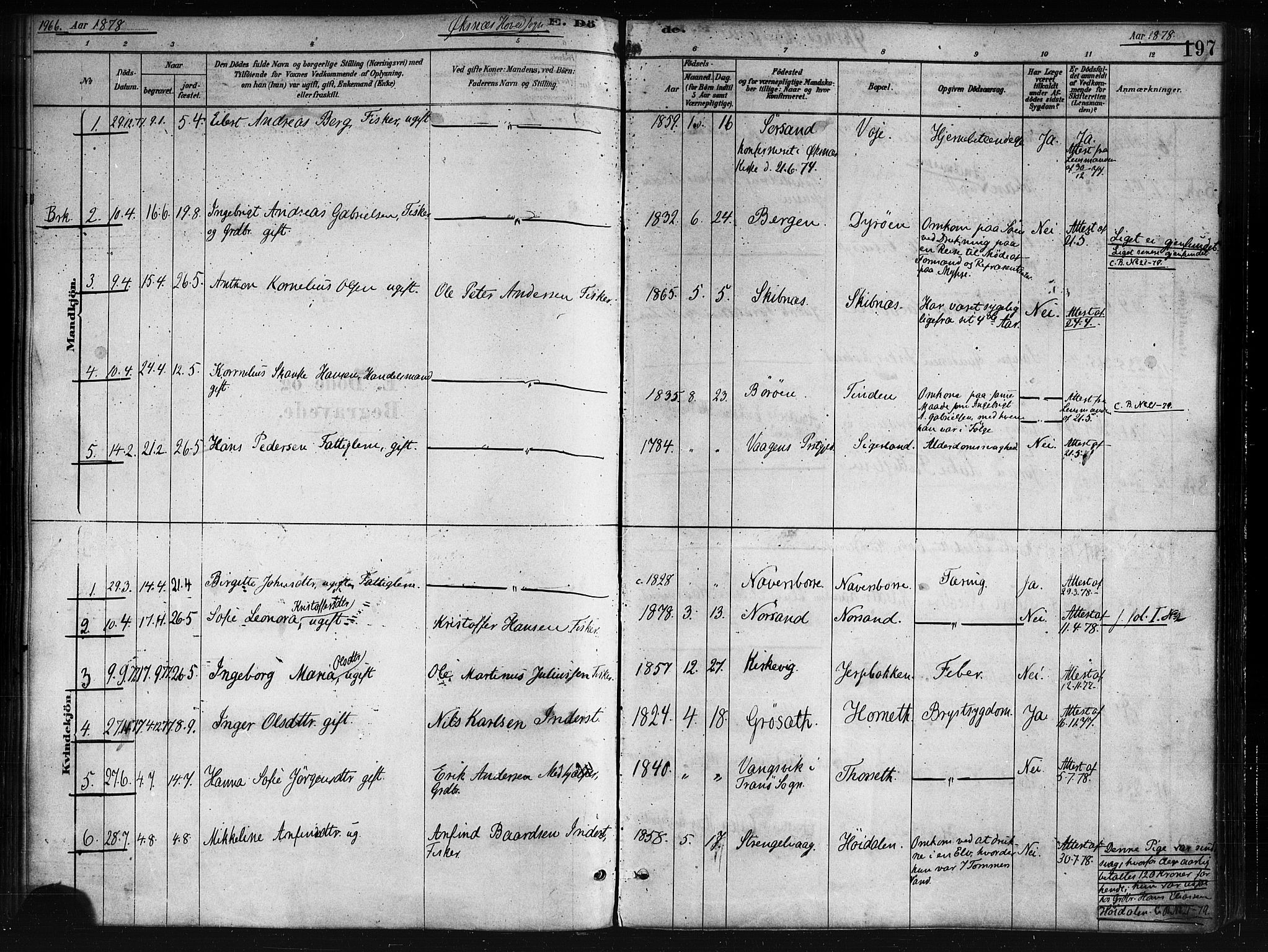 Ministerialprotokoller, klokkerbøker og fødselsregistre - Nordland, AV/SAT-A-1459/893/L1335: Parish register (official) no. 893A08 /1, 1878-1884, p. 197