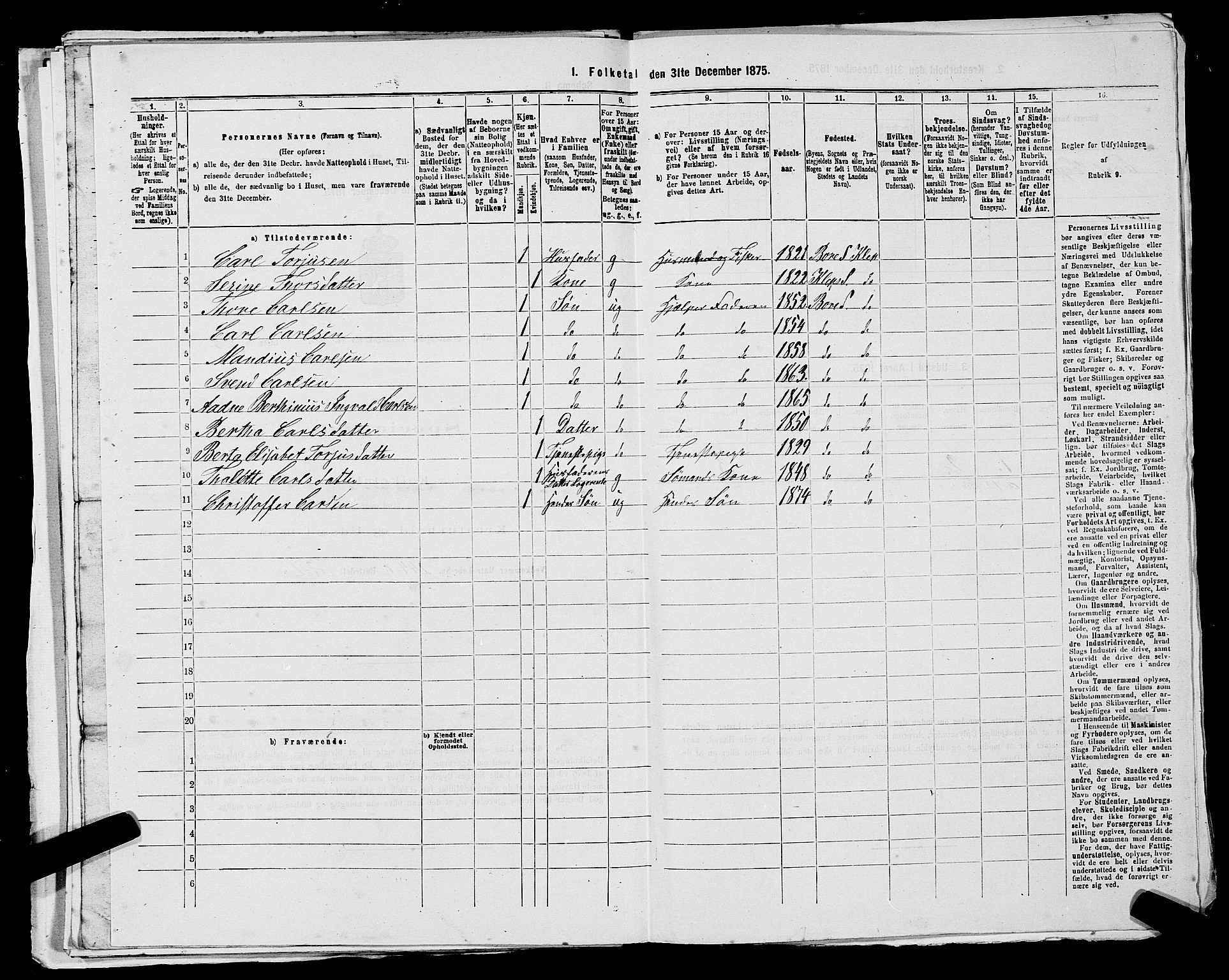 SAST, 1875 census for 1120P Klepp, 1875, p. 167