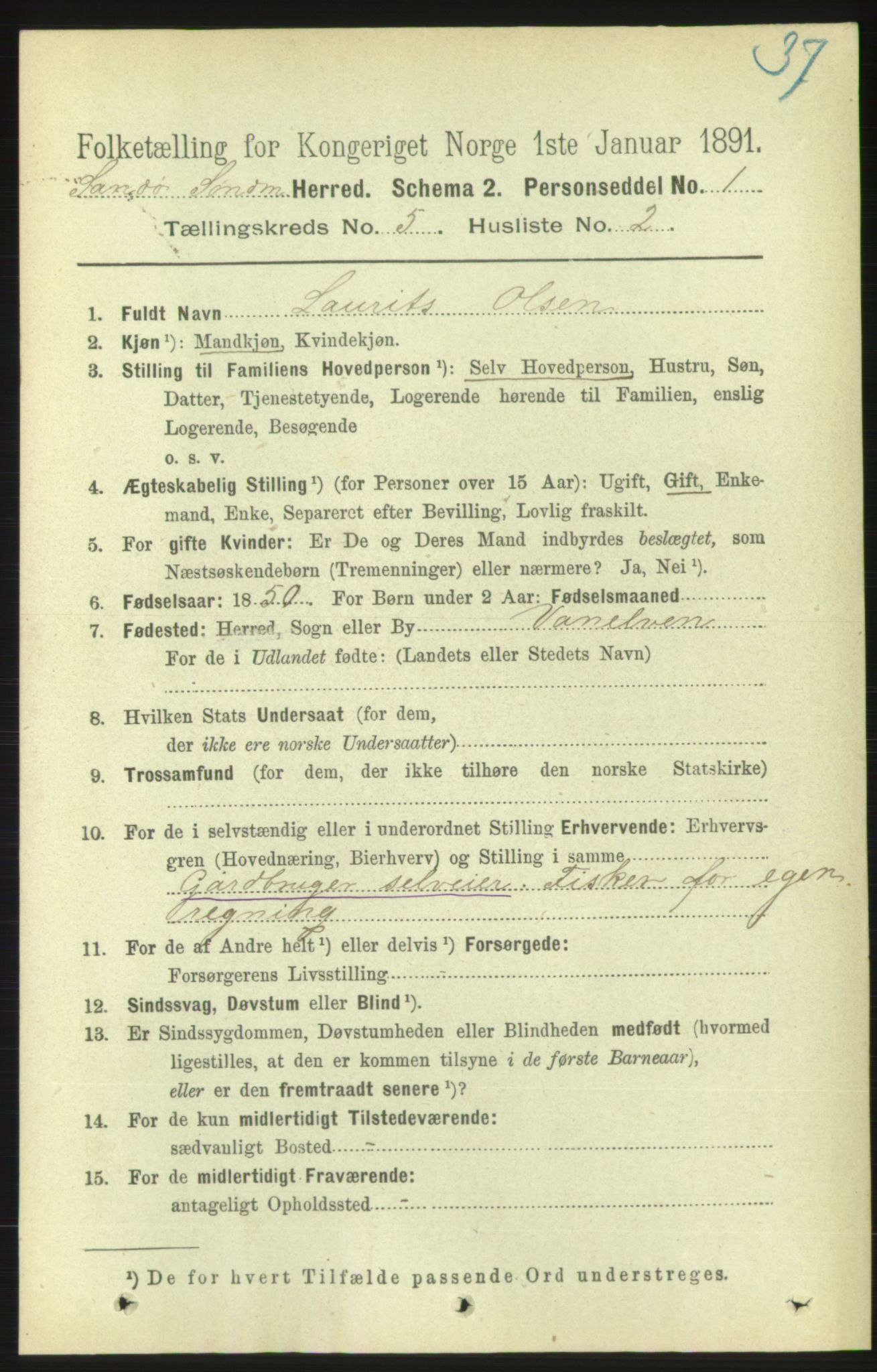 RA, 1891 census for 1514 Sande, 1891, p. 713