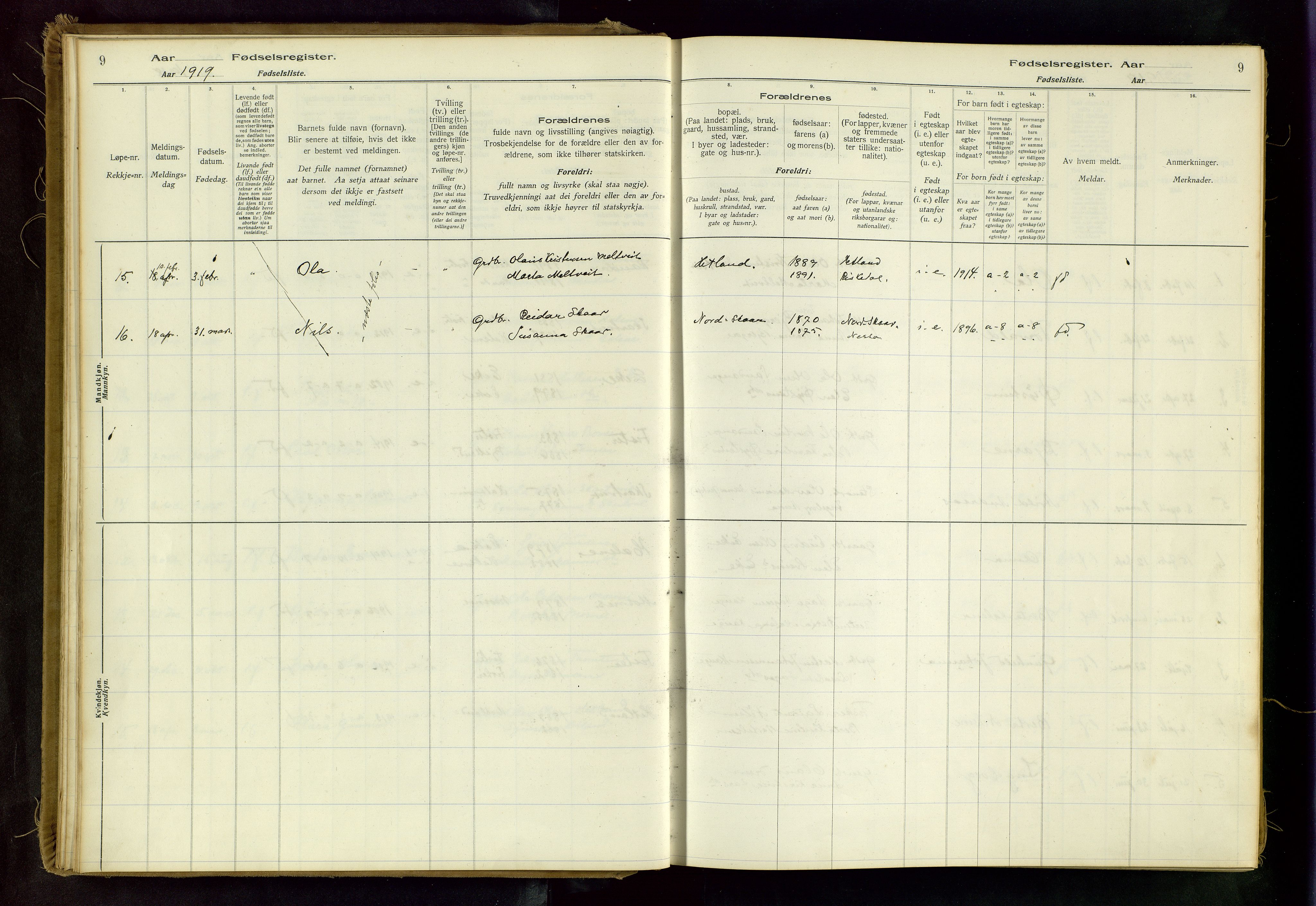 Hjelmeland sokneprestkontor, AV/SAST-A-101843/02/B/L0003: Birth register no. 3, 1916-1997, p. 9