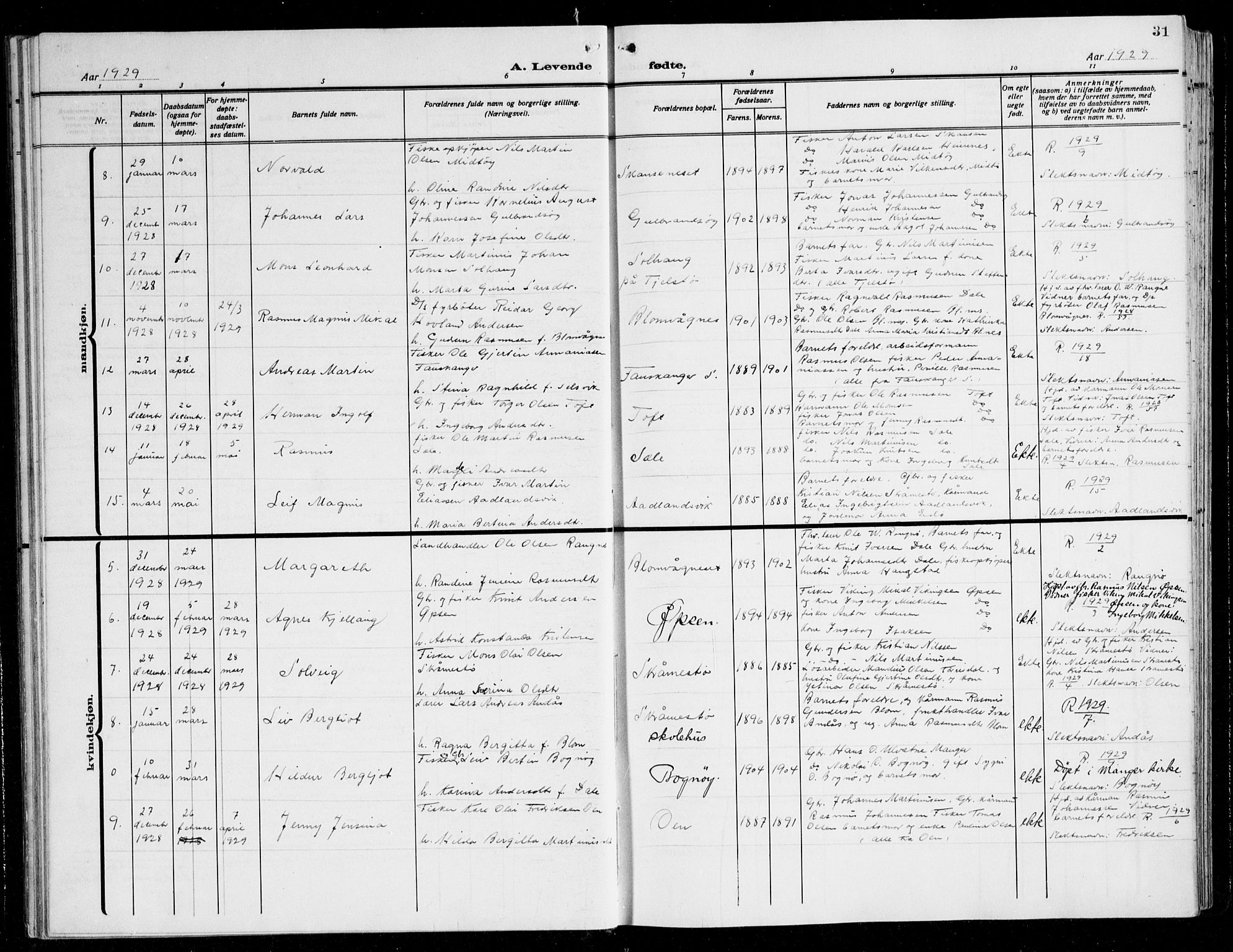 Herdla Sokneprestembete, SAB/A-75701/H/Hab: Parish register (copy) no. C 3, 1926-1940, p. 31