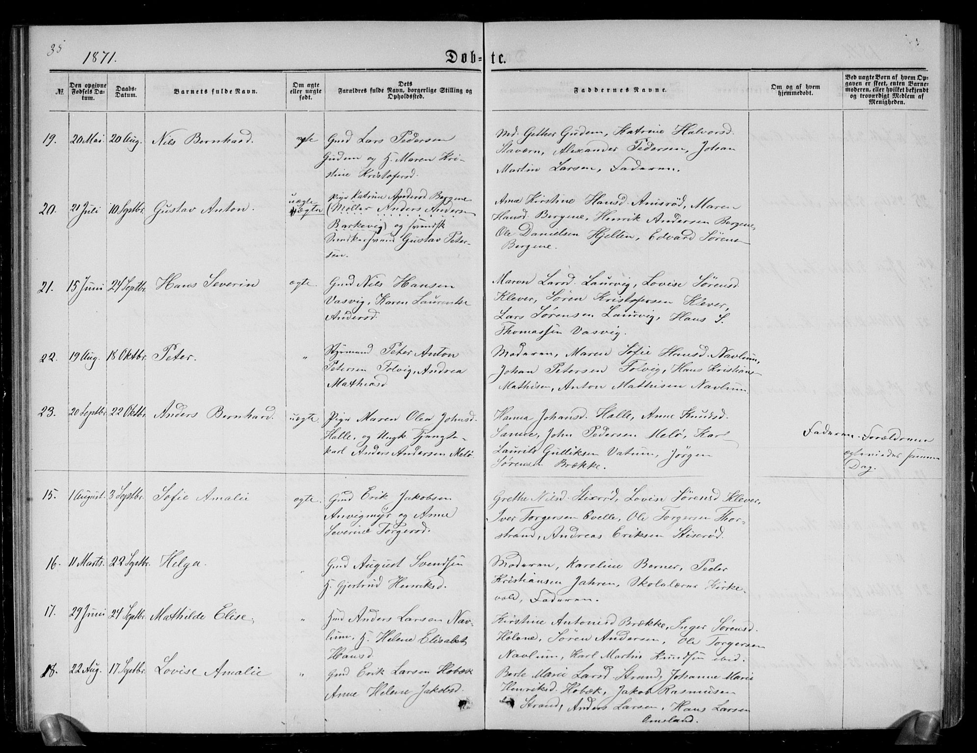 Brunlanes kirkebøker, AV/SAKO-A-342/G/Ga/L0002: Parish register (copy) no. I 2, 1866-1876, p. 35