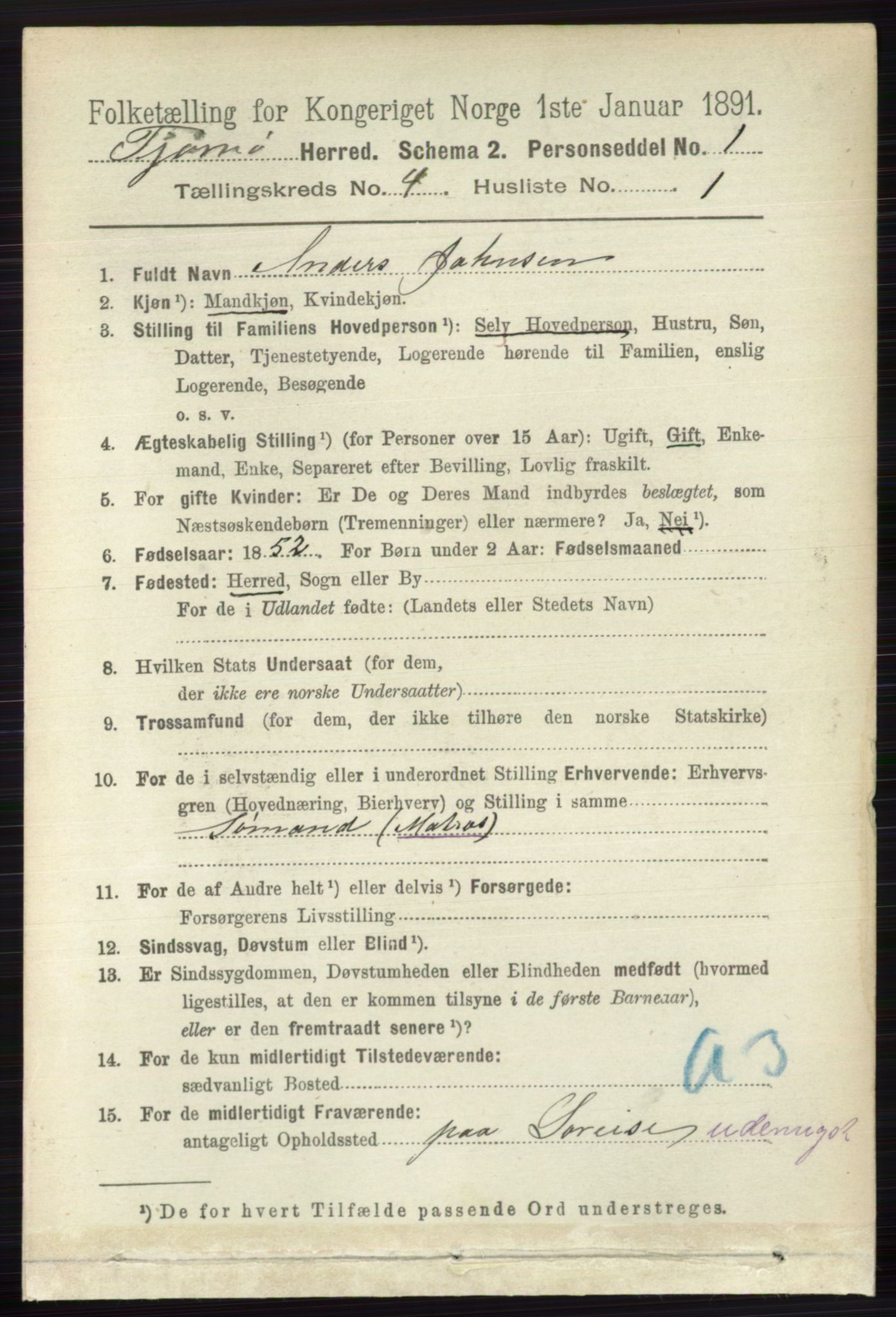 RA, 1891 census for 0723 Tjøme, 1891, p. 1271