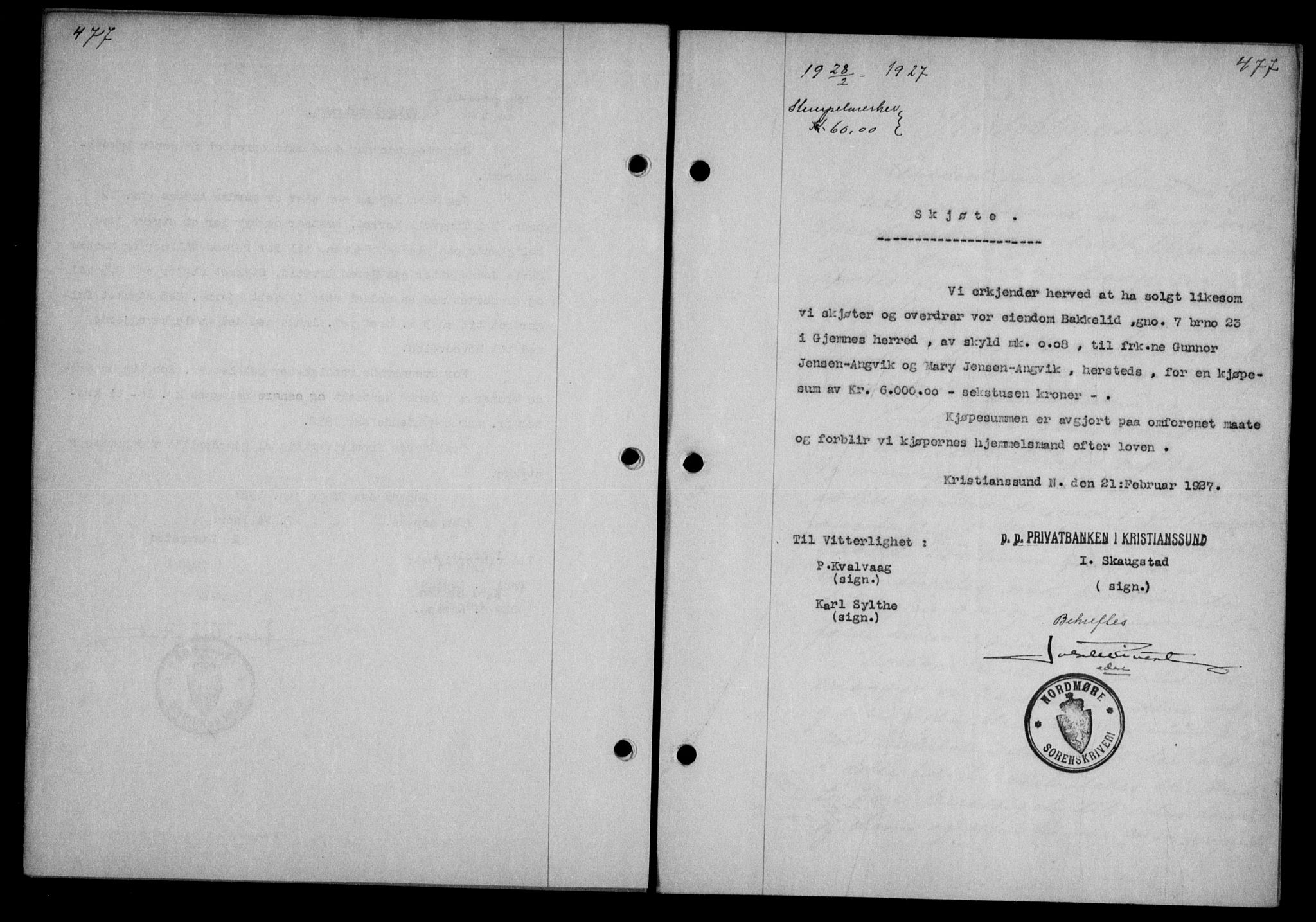 Nordmøre sorenskriveri, AV/SAT-A-4132/1/2/2Ca/L0061: Mortgage book no. 51, 1926-1927, Deed date: 28.02.1927