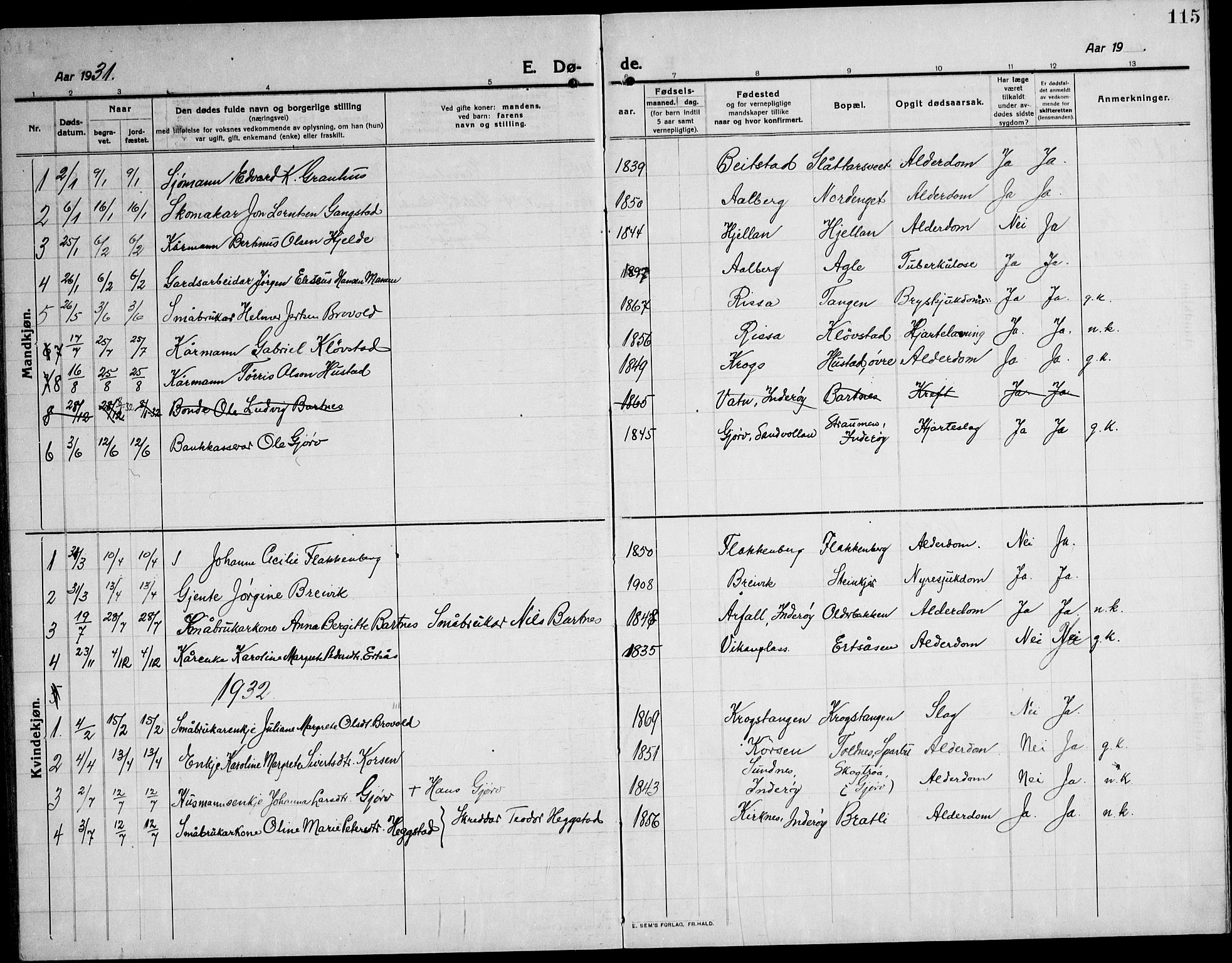 Ministerialprotokoller, klokkerbøker og fødselsregistre - Nord-Trøndelag, SAT/A-1458/732/L0319: Parish register (copy) no. 732C03, 1911-1945, p. 115