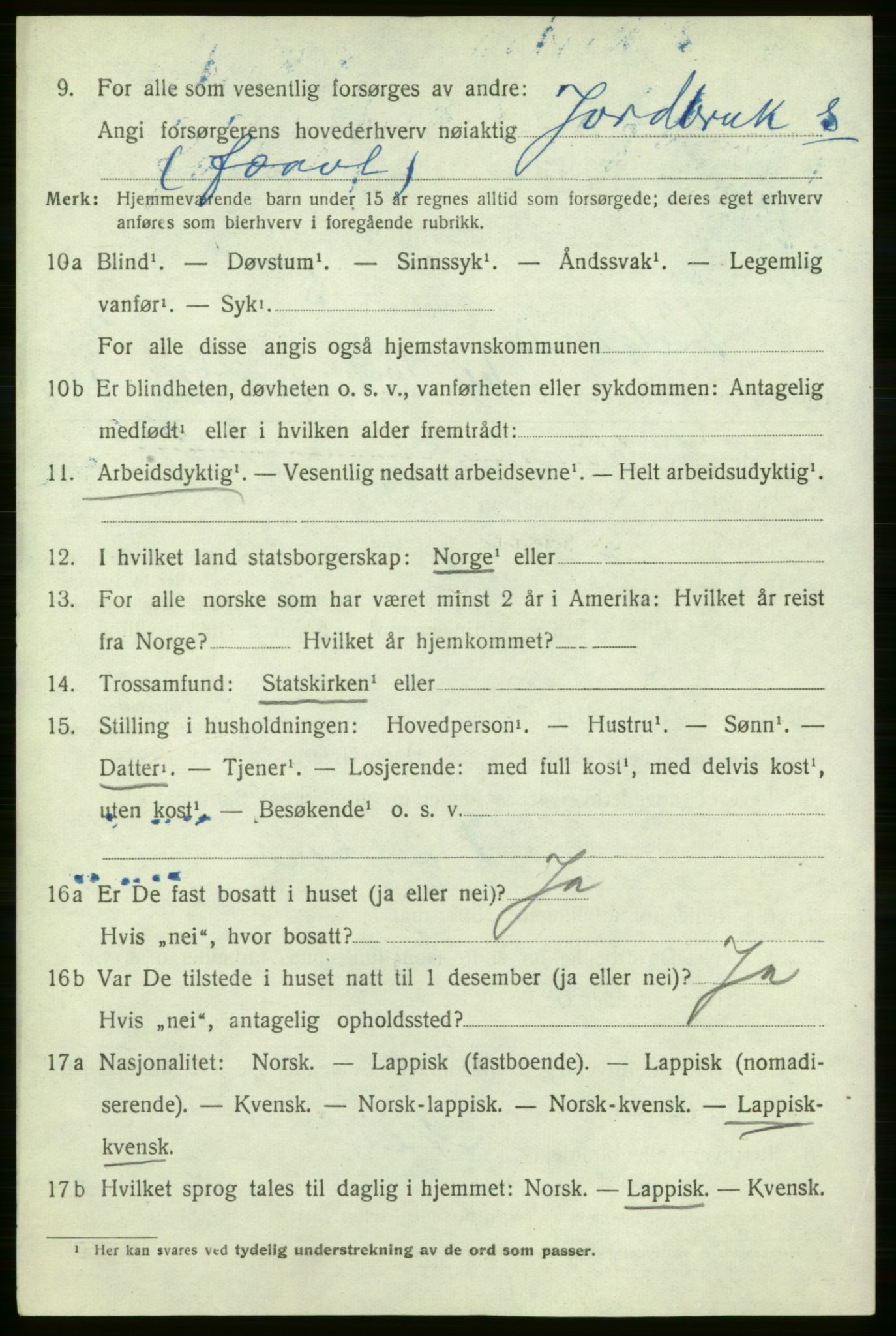 SATØ, 1920 census for Lebesby, 1920, p. 1240