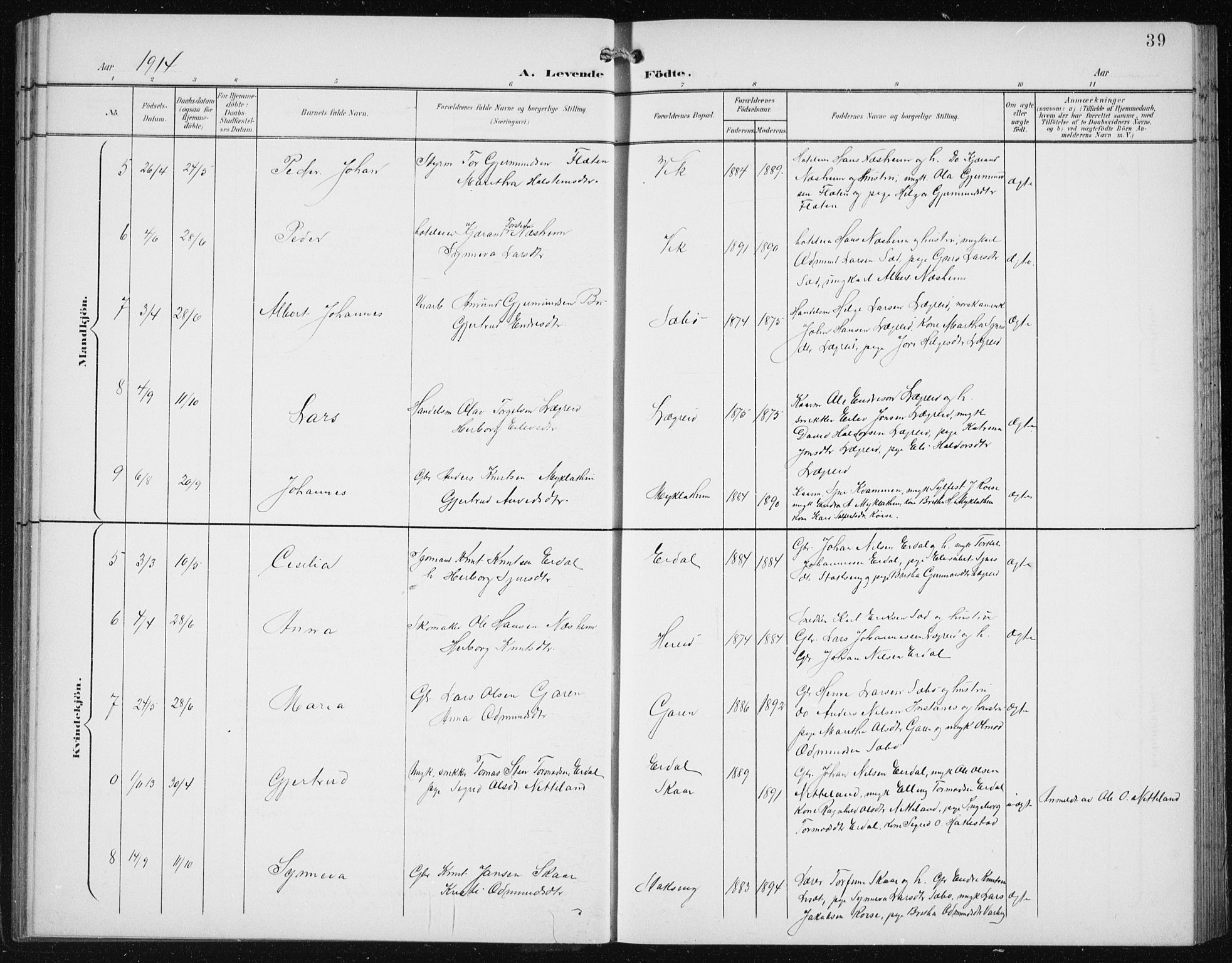 Ullensvang sokneprestembete, SAB/A-78701/H/Hab: Parish register (copy) no. C  3, 1899-1932, p. 39