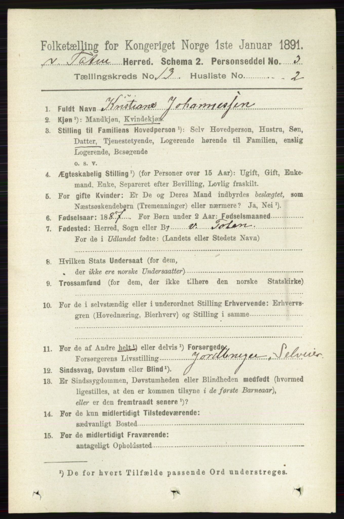 RA, 1891 census for 0529 Vestre Toten, 1891, p. 7824