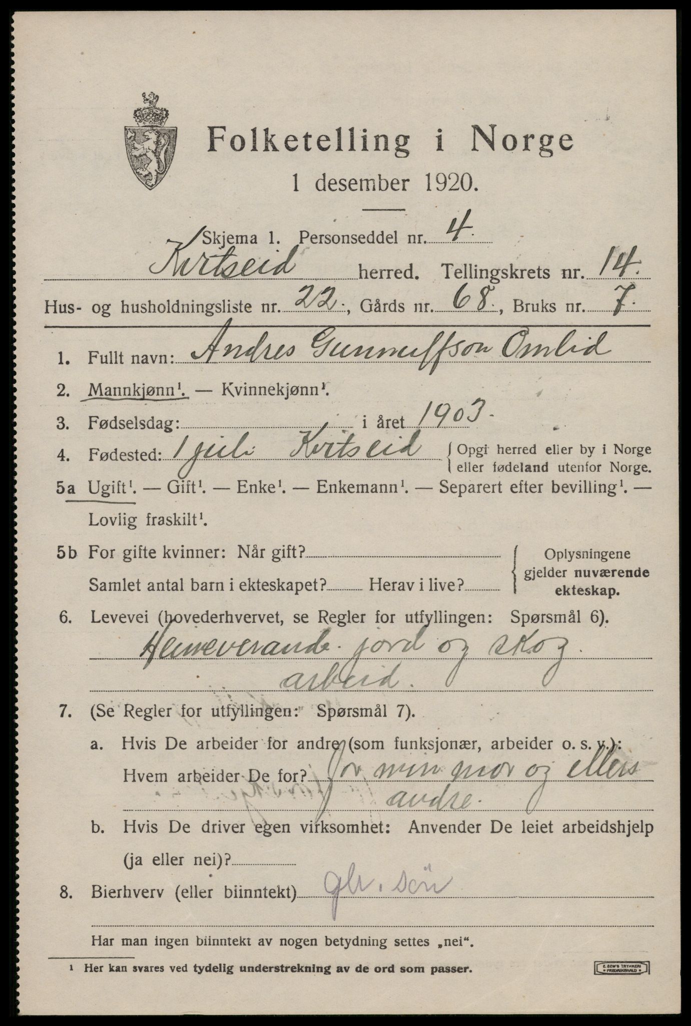 SAKO, 1920 census for Kviteseid, 1920, p. 6959