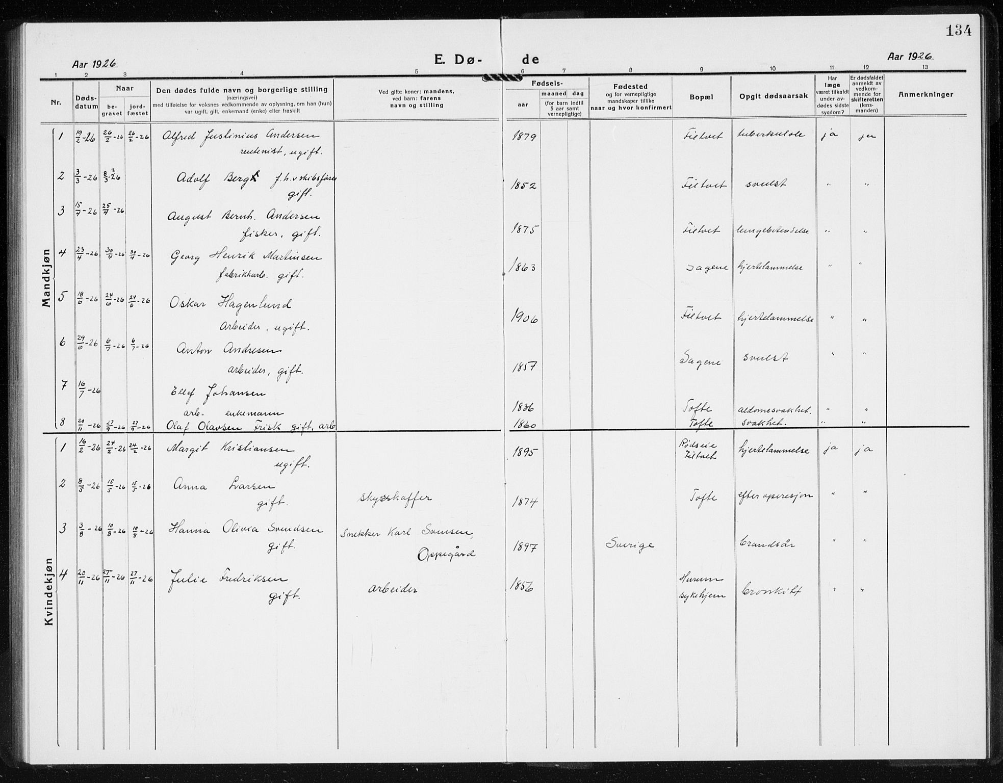 Hurum kirkebøker, SAKO/A-229/G/Gb/L0001: Parish register (copy) no. II 1, 1917-1934, p. 134