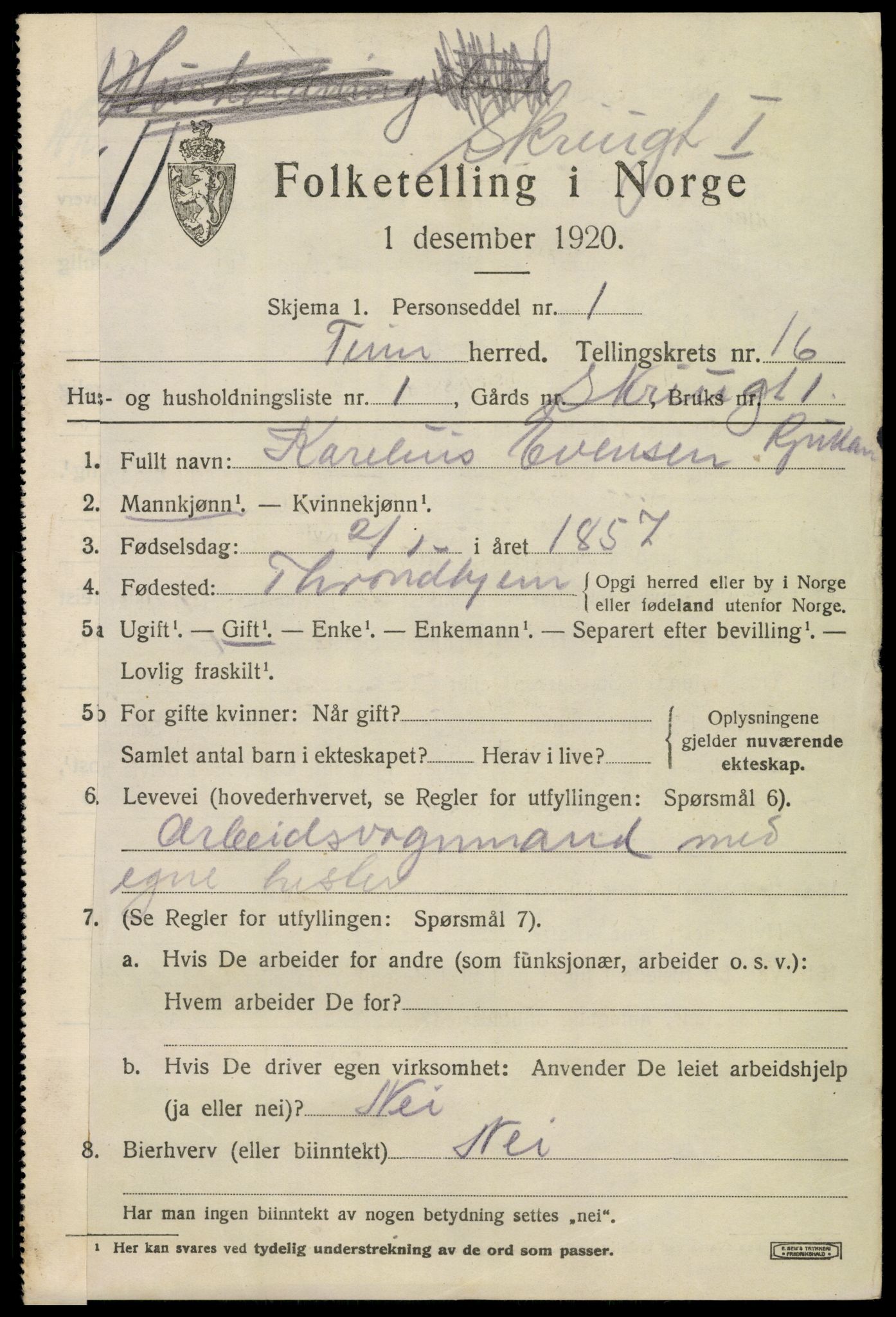 SAKO, 1920 census for Tinn, 1920, p. 16250