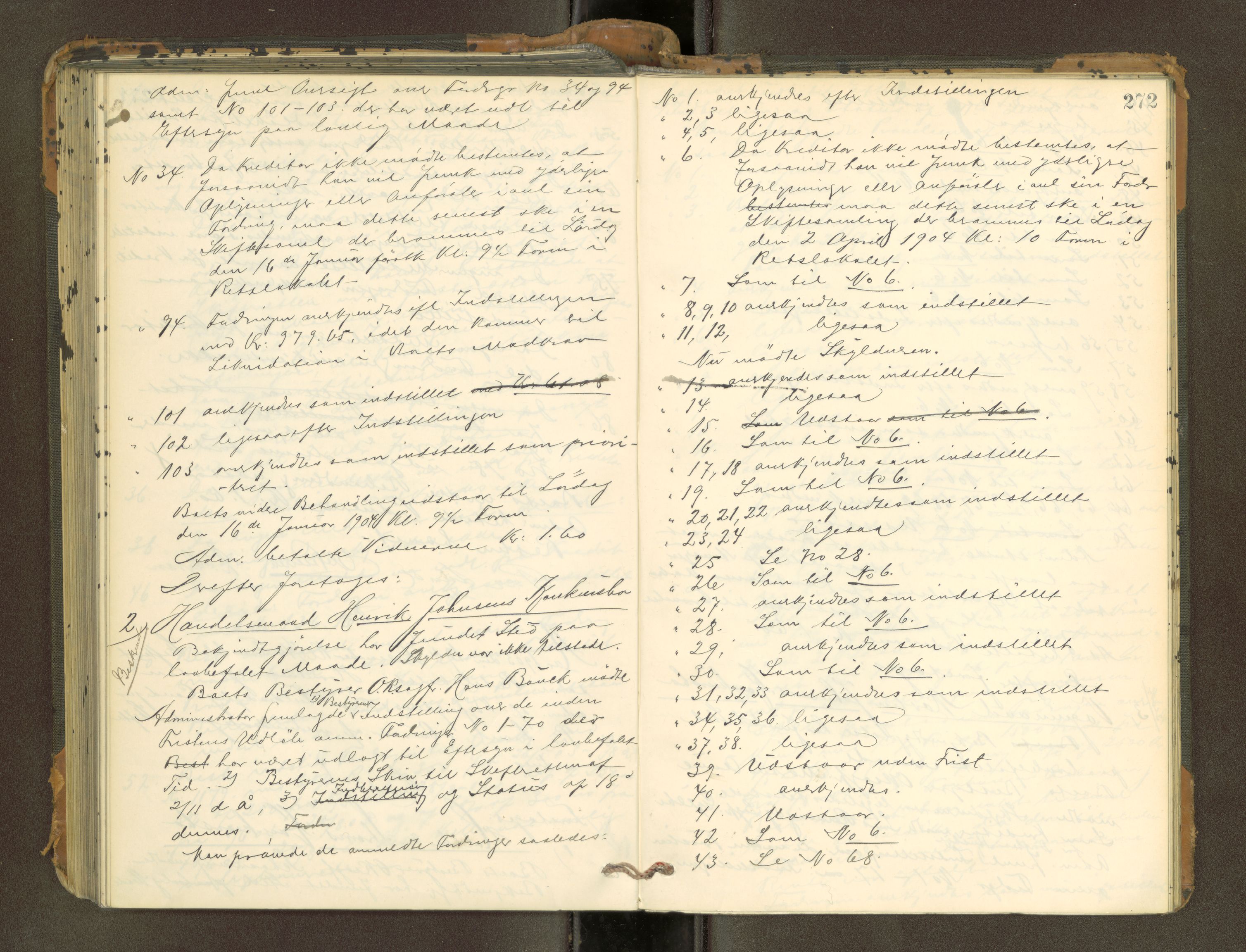 Trondheim byfogd, AV/SAT-A-0003/1/3/3B/L0013: Skiftebehandlingsprotokoll - 13/1-1674. (u/ register) U, 1900-1904, p. 272