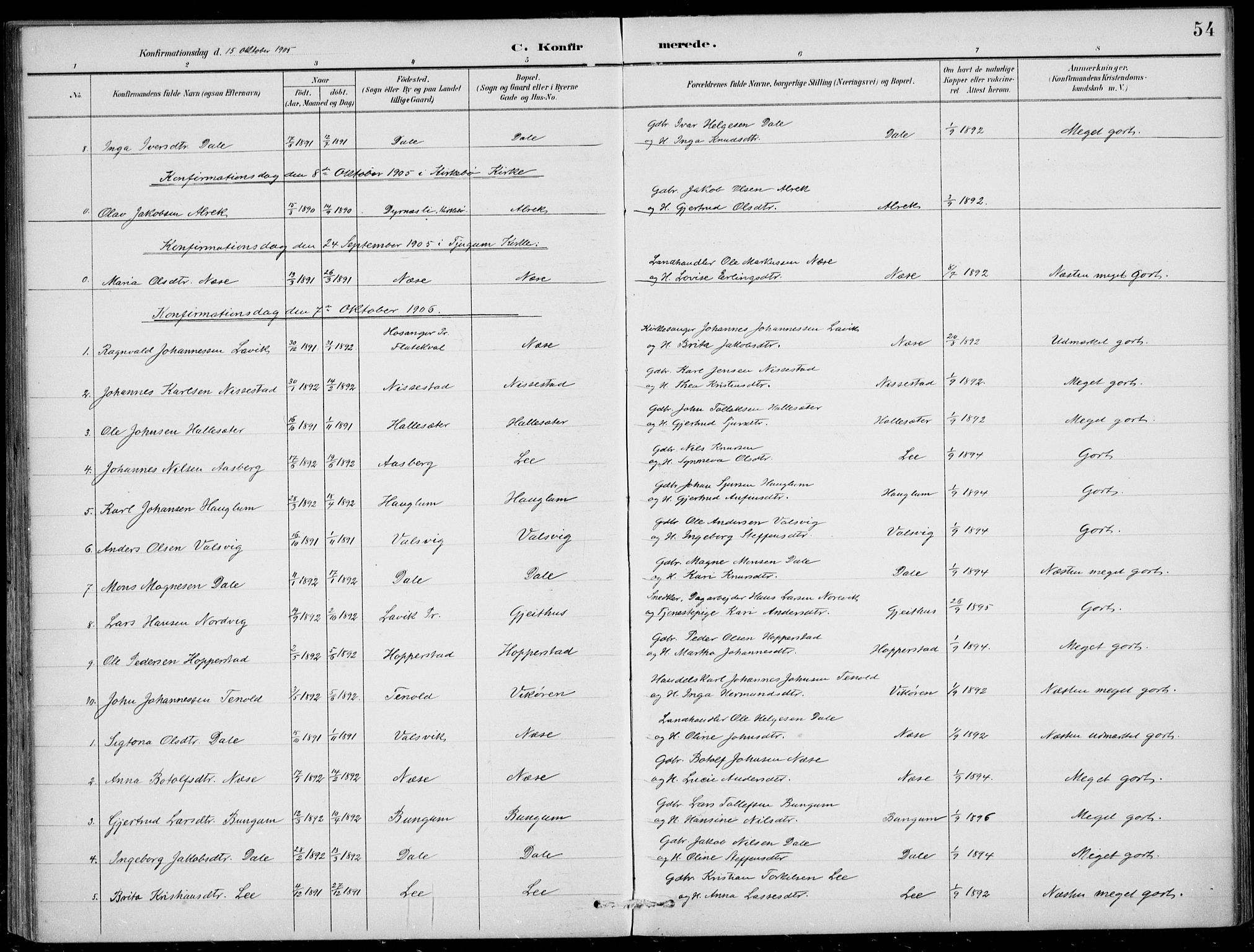 Vik sokneprestembete, AV/SAB-A-81501/H/Haa/Haac/L0002: Parish register (official) no. C  2, 1891-1910, p. 54