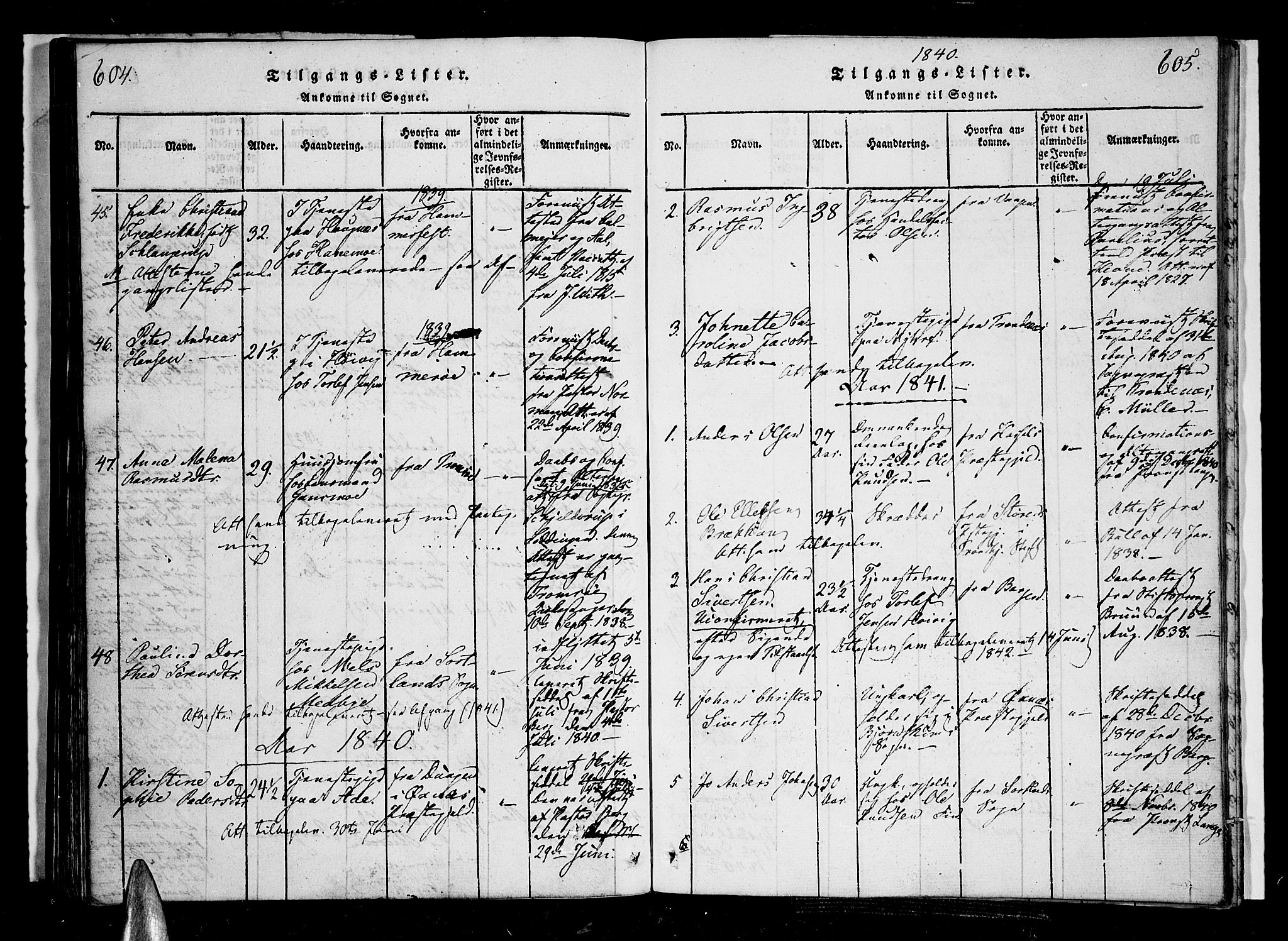 Ministerialprotokoller, klokkerbøker og fødselsregistre - Nordland, AV/SAT-A-1459/897/L1395: Parish register (official) no. 897A03, 1820-1841, p. 604-605