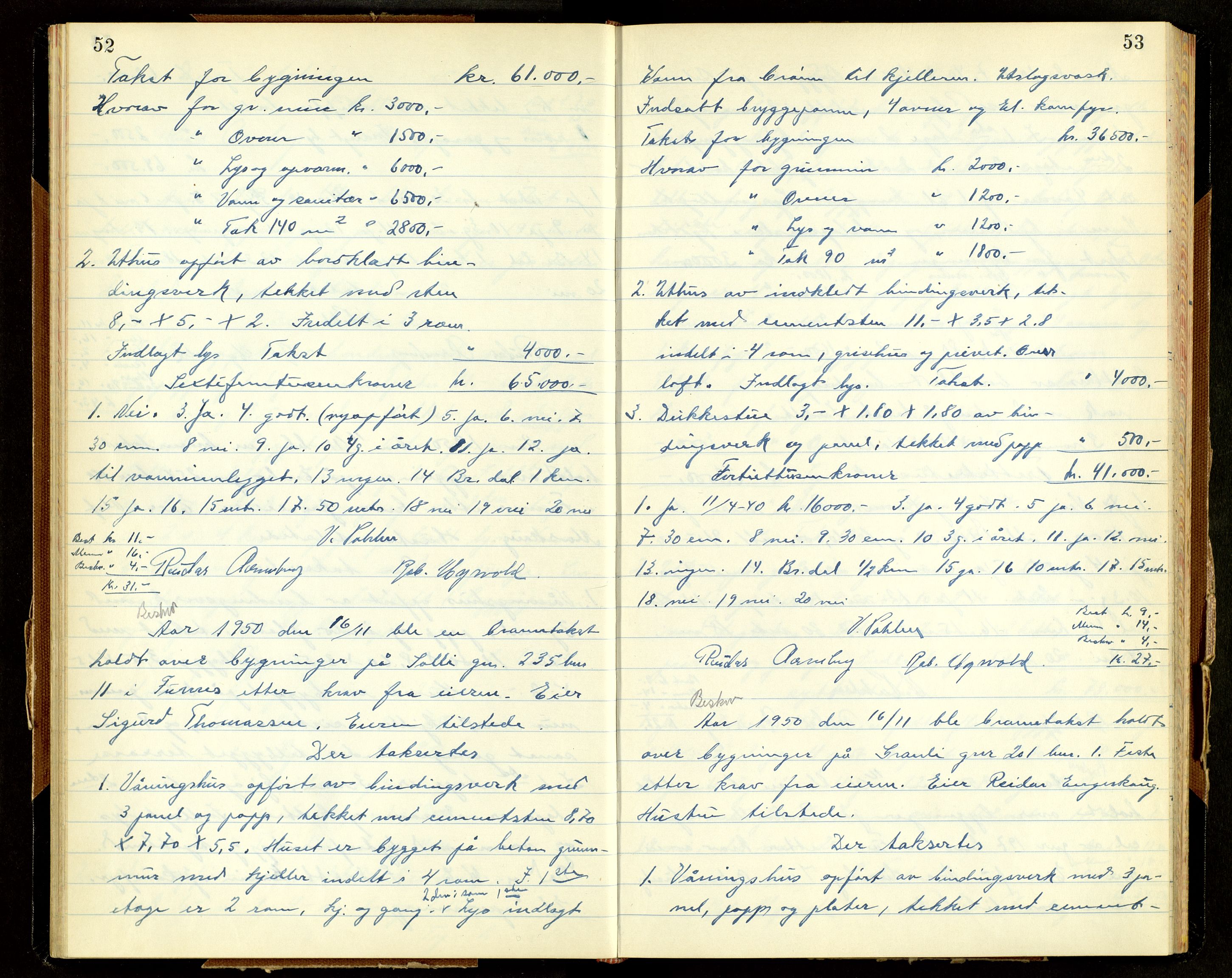 Norges Brannkasse, Furnes, AV/SAH-NBRANF-004/F/L0005: Branntakstprotokoll, 1950-1958, p. 52-53