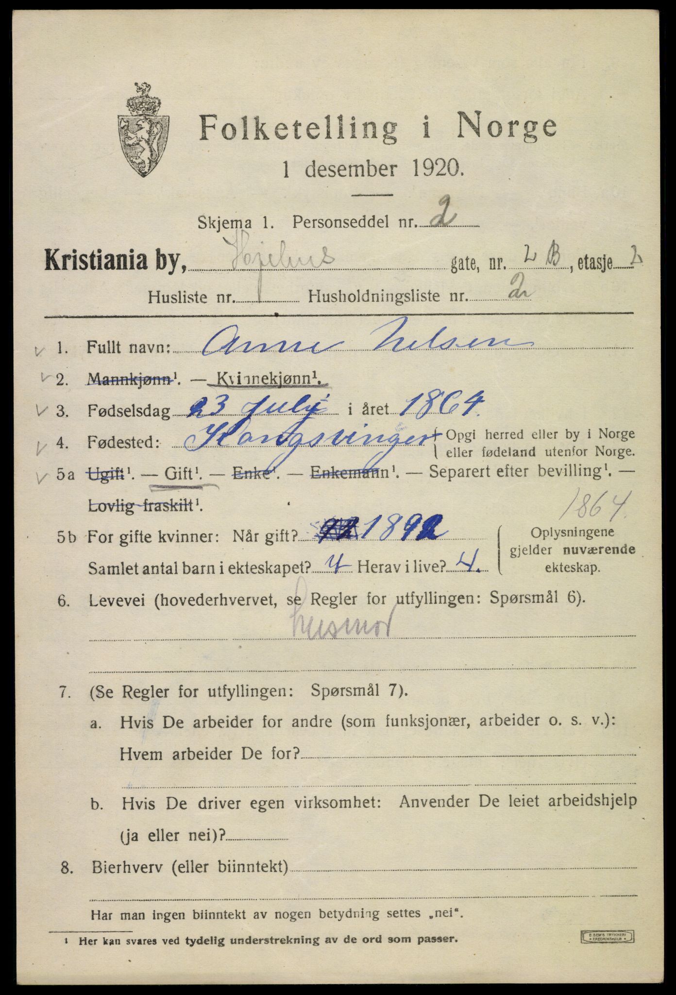 SAO, 1920 census for Kristiania, 1920, p. 294039