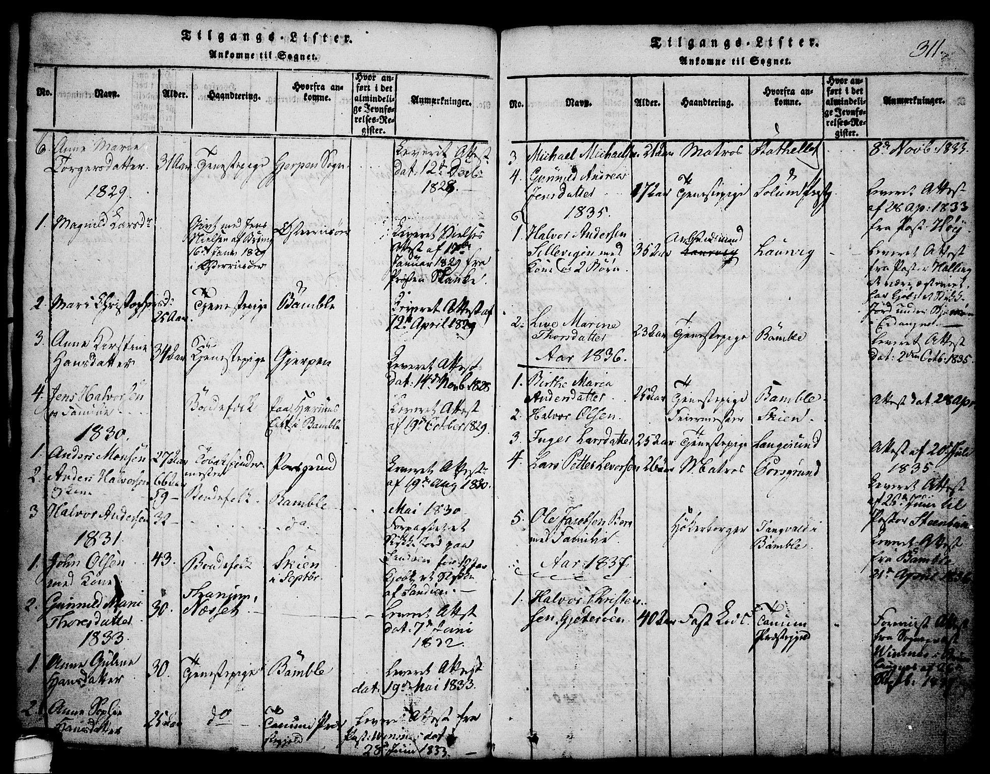 Brevik kirkebøker, SAKO/A-255/G/Ga/L0001: Parish register (copy) no. 1, 1814-1845, p. 311