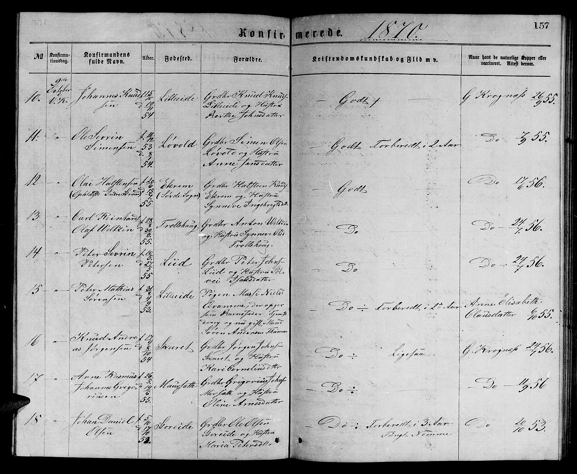 Ministerialprotokoller, klokkerbøker og fødselsregistre - Møre og Romsdal, SAT/A-1454/501/L0016: Parish register (copy) no. 501C02, 1868-1884, p. 157
