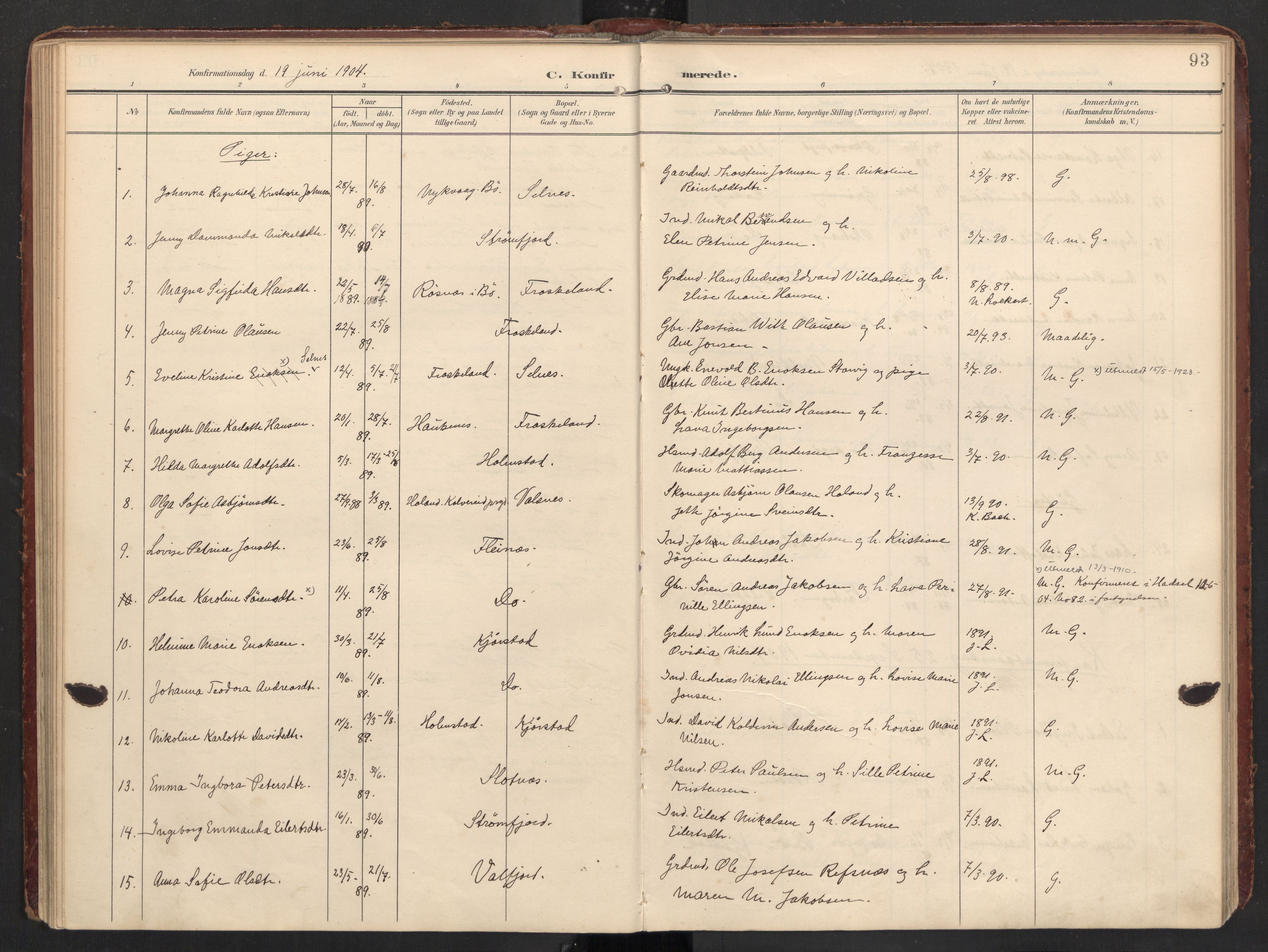 Ministerialprotokoller, klokkerbøker og fødselsregistre - Nordland, SAT/A-1459/890/L1287: Parish register (official) no. 890A02, 1903-1915, p. 93