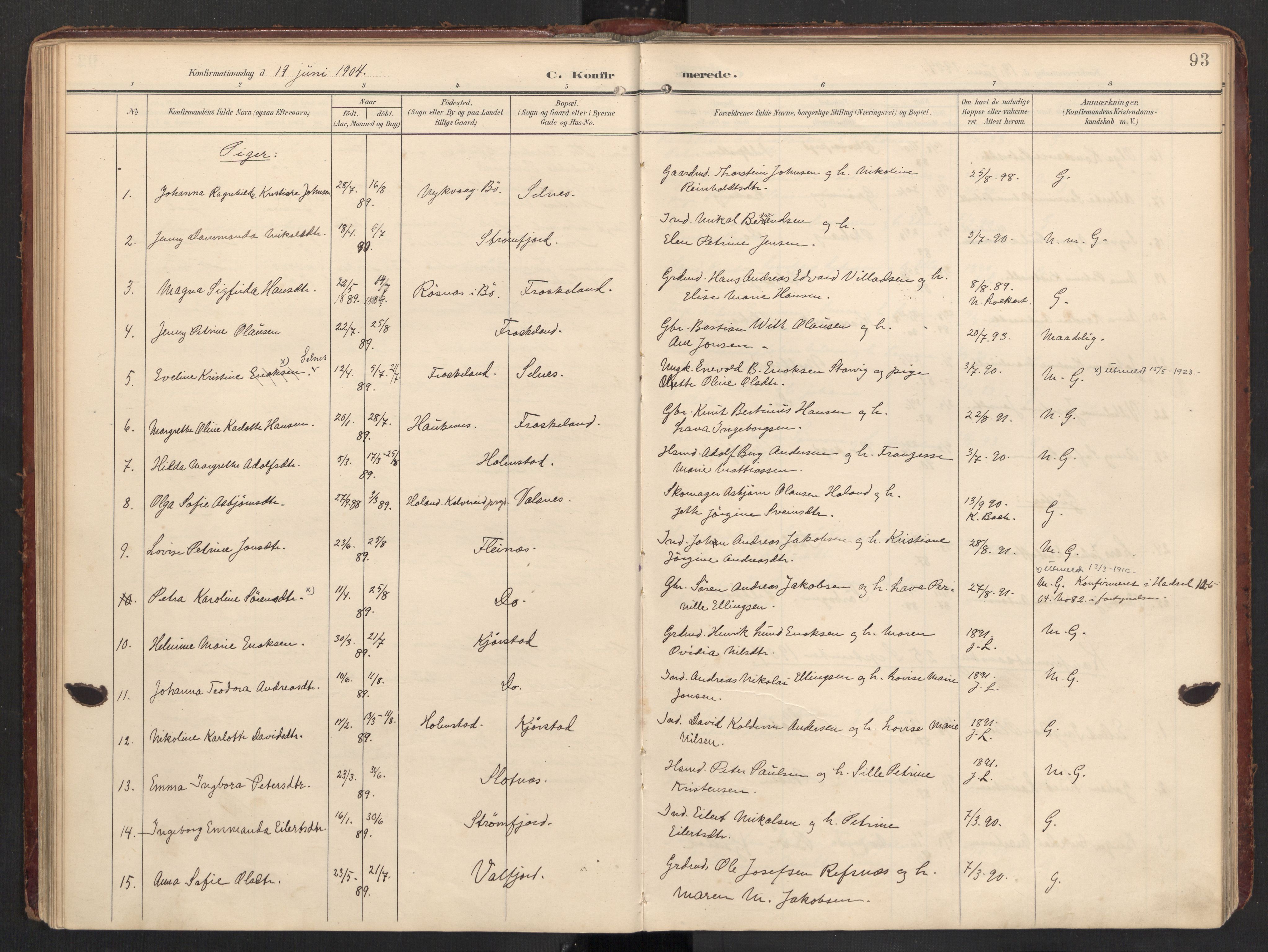 Ministerialprotokoller, klokkerbøker og fødselsregistre - Nordland, AV/SAT-A-1459/890/L1287: Parish register (official) no. 890A02, 1903-1915, p. 93