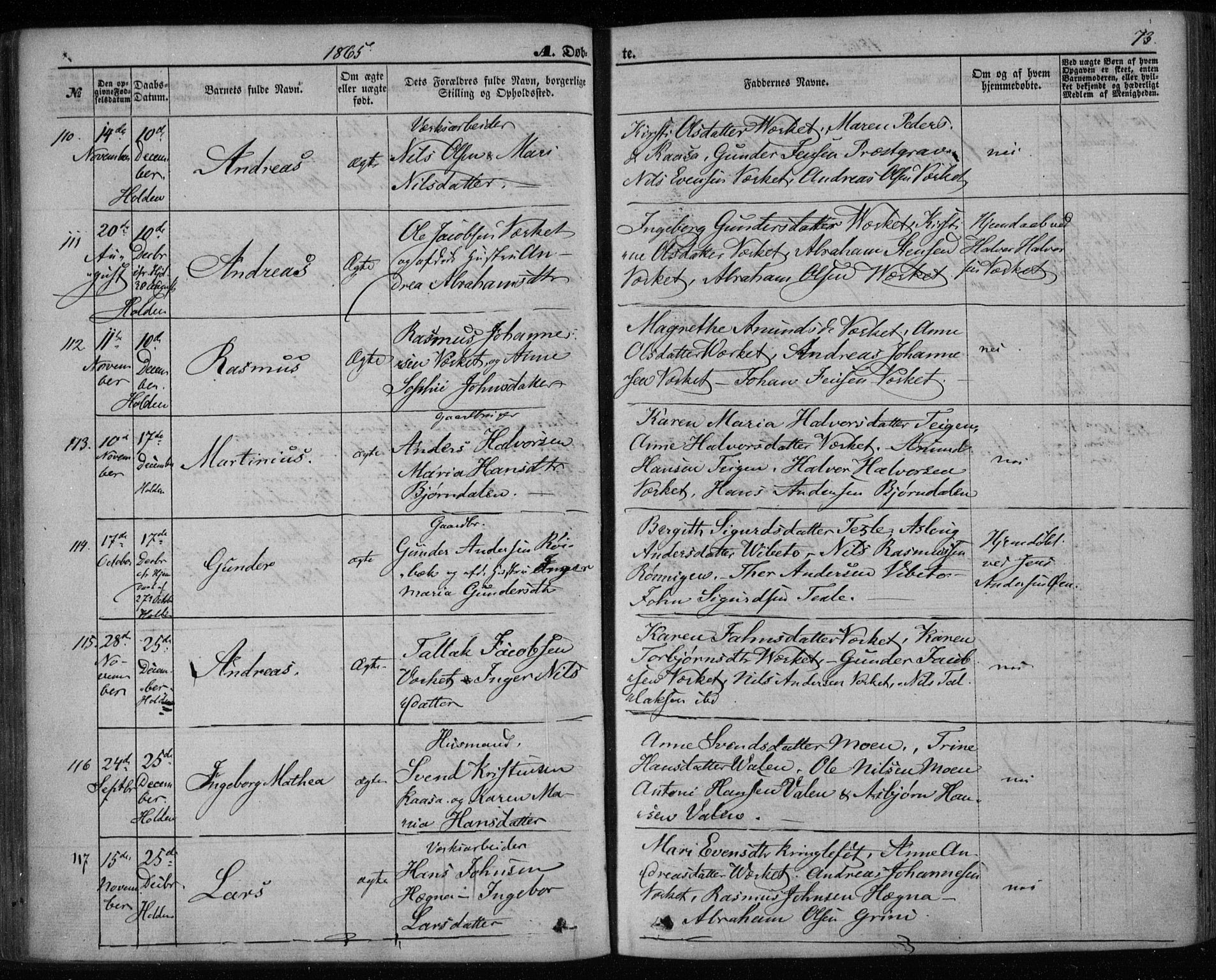 Holla kirkebøker, AV/SAKO-A-272/F/Fa/L0006: Parish register (official) no. 6, 1861-1869, p. 73