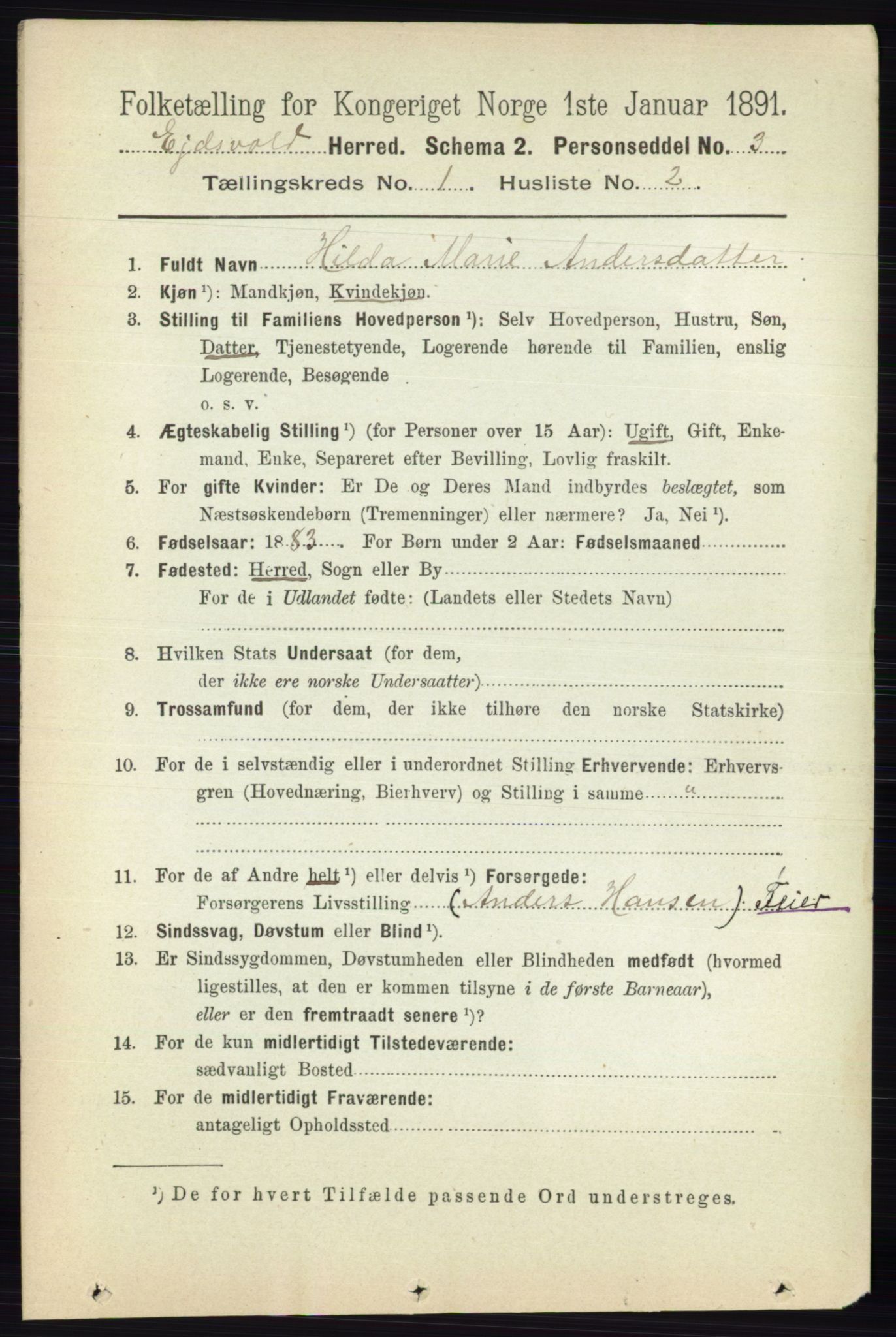 RA, 1891 census for 0237 Eidsvoll, 1891, p. 203