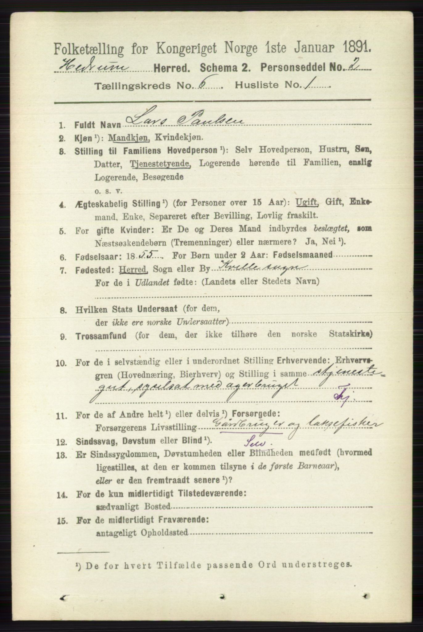 RA, 1891 census for 0727 Hedrum, 1891, p. 2541