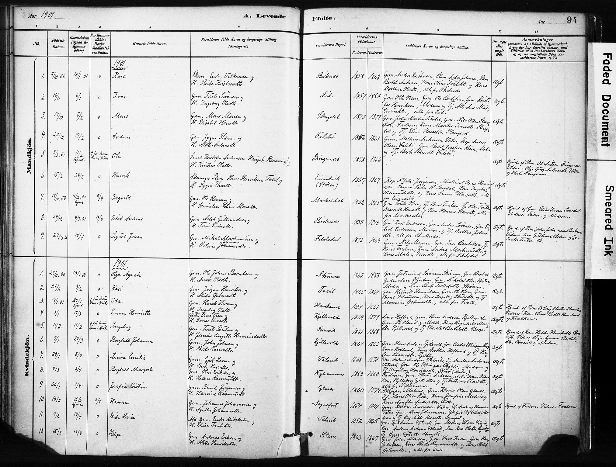 Gulen sokneprestembete, AV/SAB-A-80201/H/Haa/Haab/L0001: Parish register (official) no. B 1, 1881-1905, p. 94