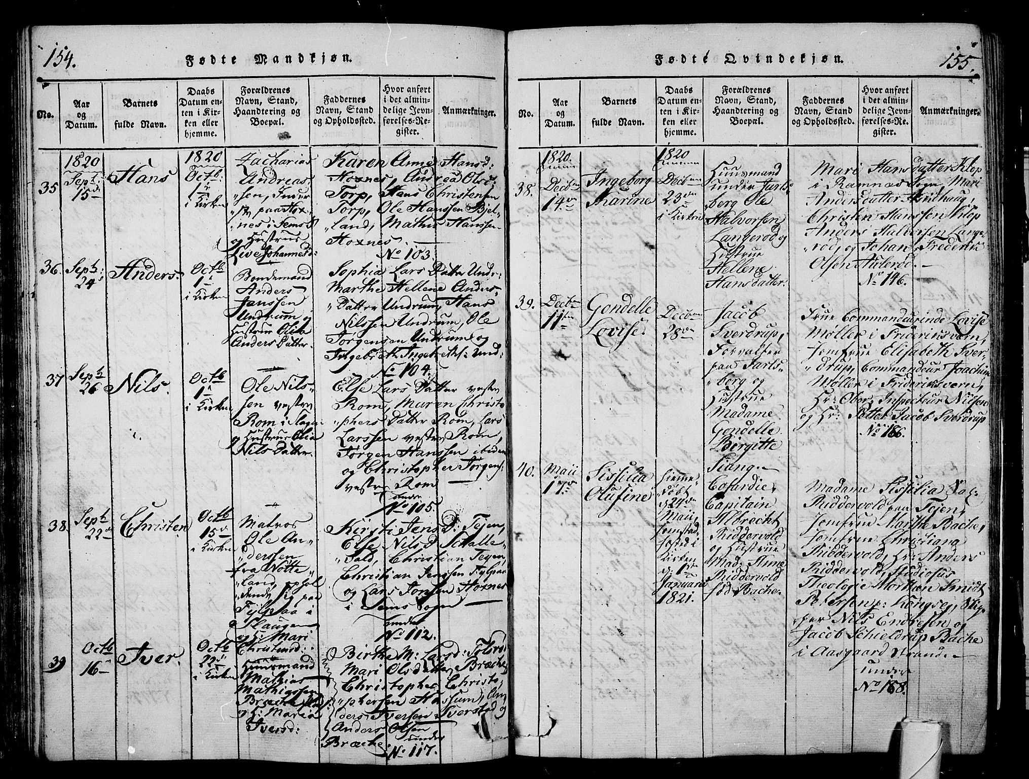 Sem kirkebøker, AV/SAKO-A-5/G/Ga/L0001: Parish register (copy) no. I 1, 1814-1825, p. 154-155