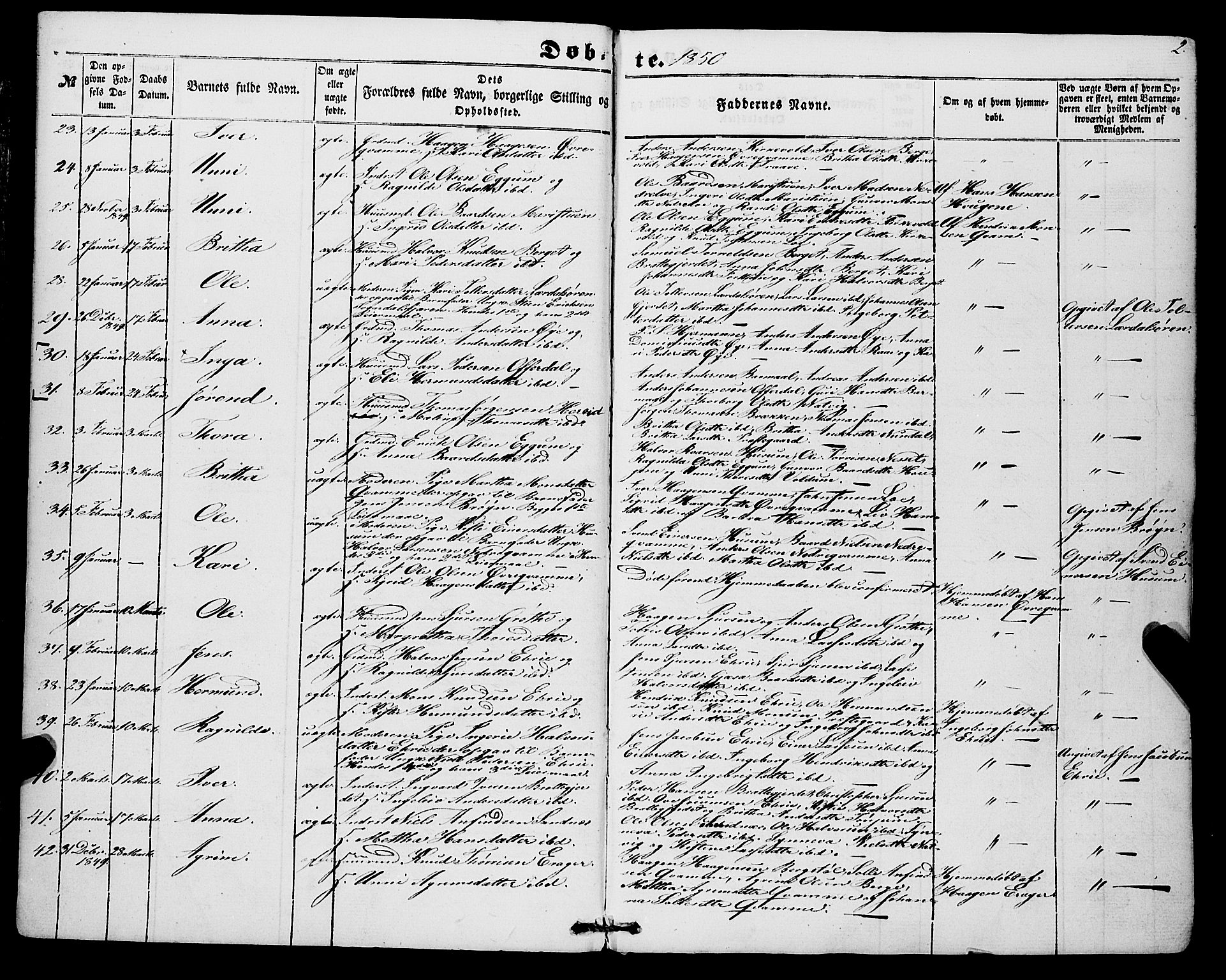 Lærdal sokneprestembete, SAB/A-81201: Parish register (official) no. A 11, 1850-1866, p. 2