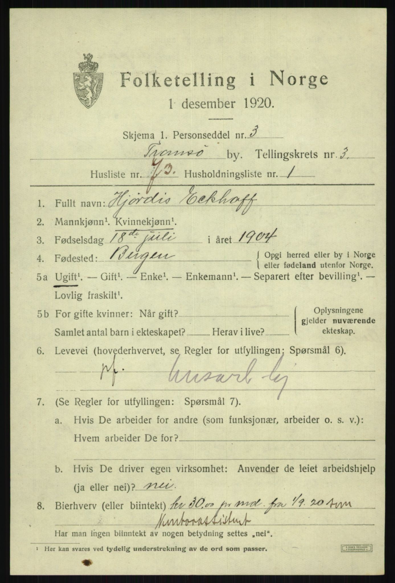 SATØ, 1920 census for Tromsø, 1920, p. 11587