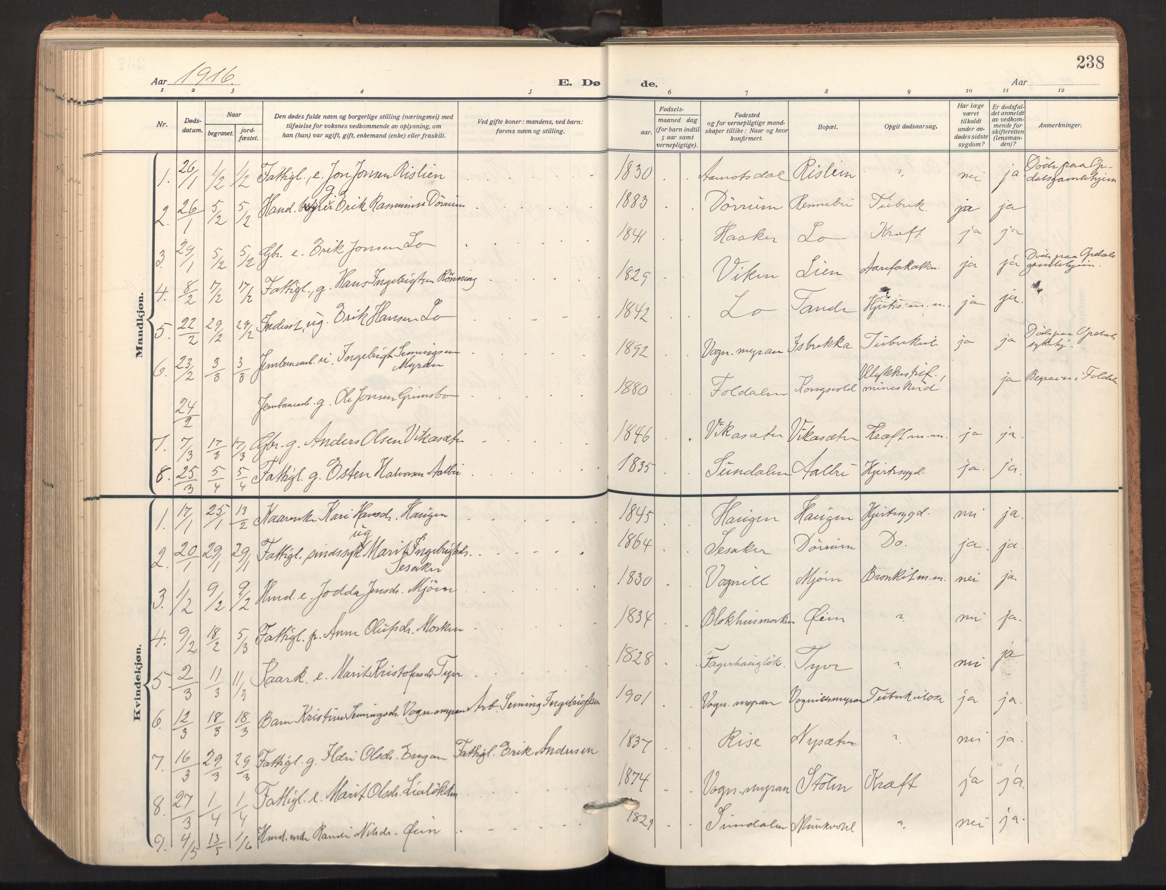 Ministerialprotokoller, klokkerbøker og fødselsregistre - Sør-Trøndelag, SAT/A-1456/678/L0909: Parish register (official) no. 678A17, 1912-1930, p. 238