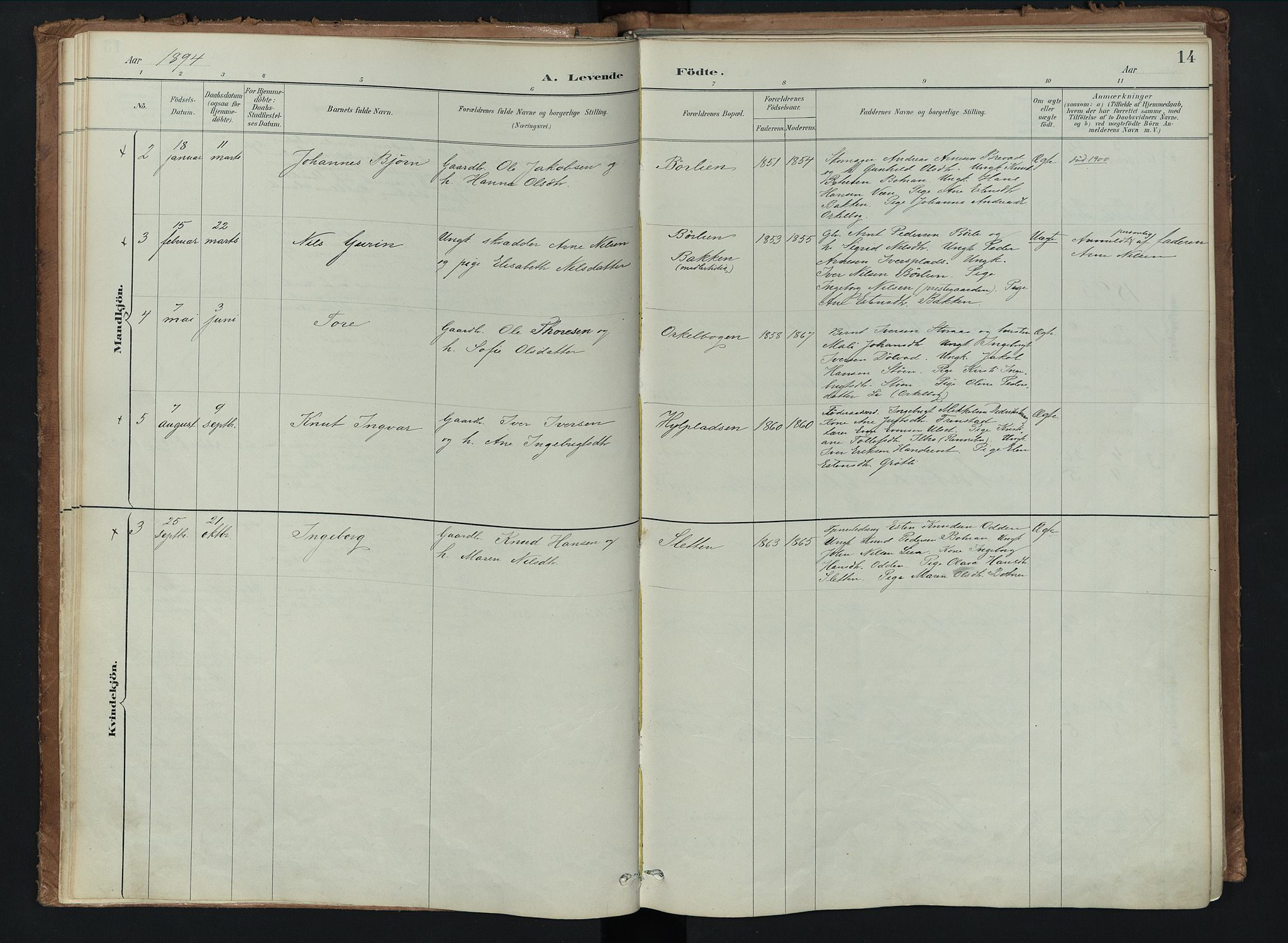 Kvikne prestekontor, AV/SAH-PREST-064/H/Ha/Haa/L0008: Parish register (official) no. 8, 1887-1911, p. 14