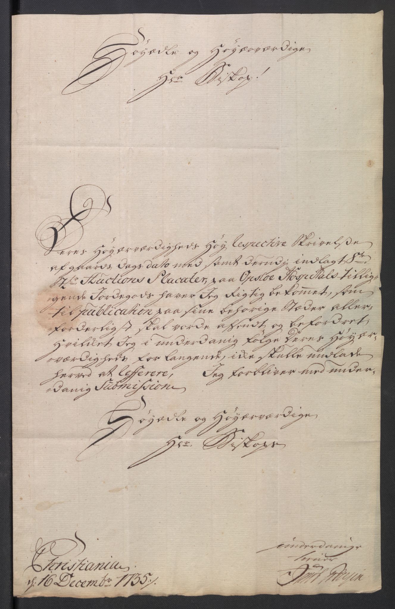 Oslo stiftsdireksjon, AV/SAO-A-11085/K/Kb/L0003/0004: Oslo Hospital / Auksjoner over Hospitalets eiendommer: Korrespondanse, 1735-1736, p. 16