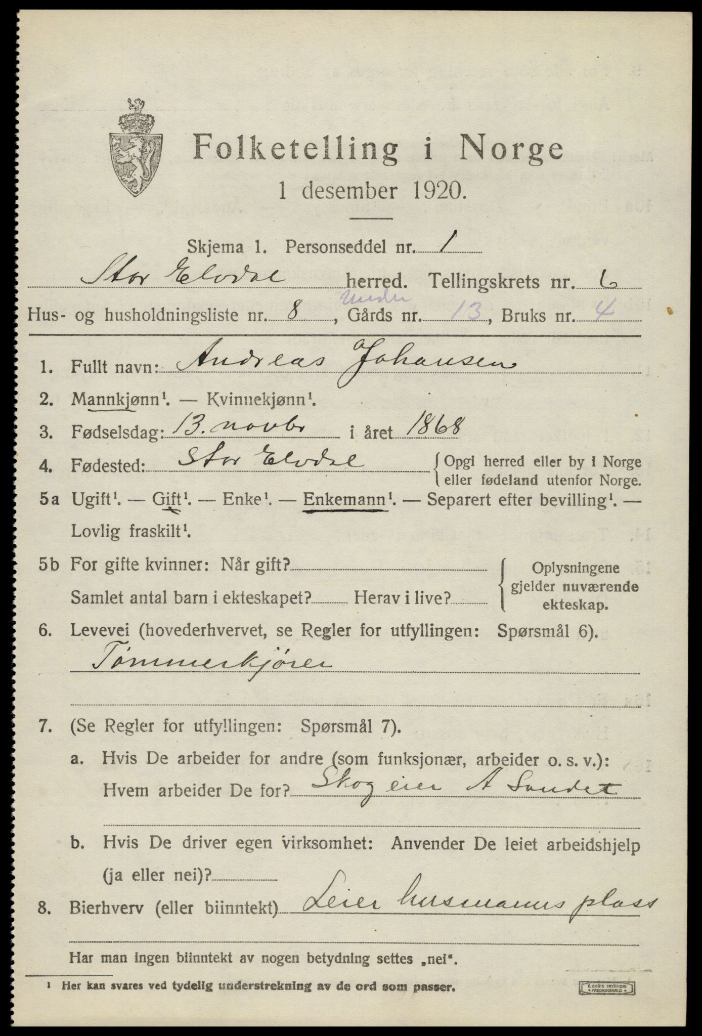 SAH, 1920 census for Stor-Elvdal, 1920, p. 4994