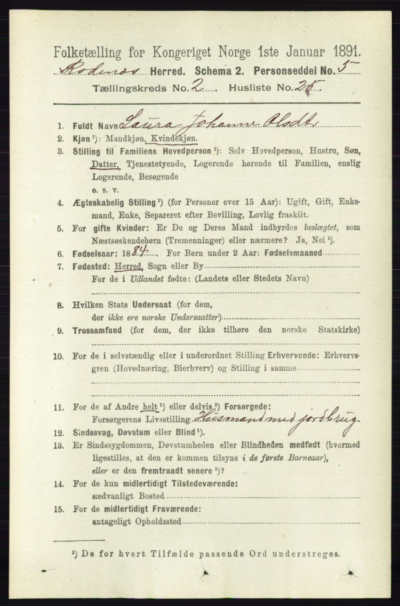 RA, 1891 census for 0120 Rødenes, 1891, p. 868