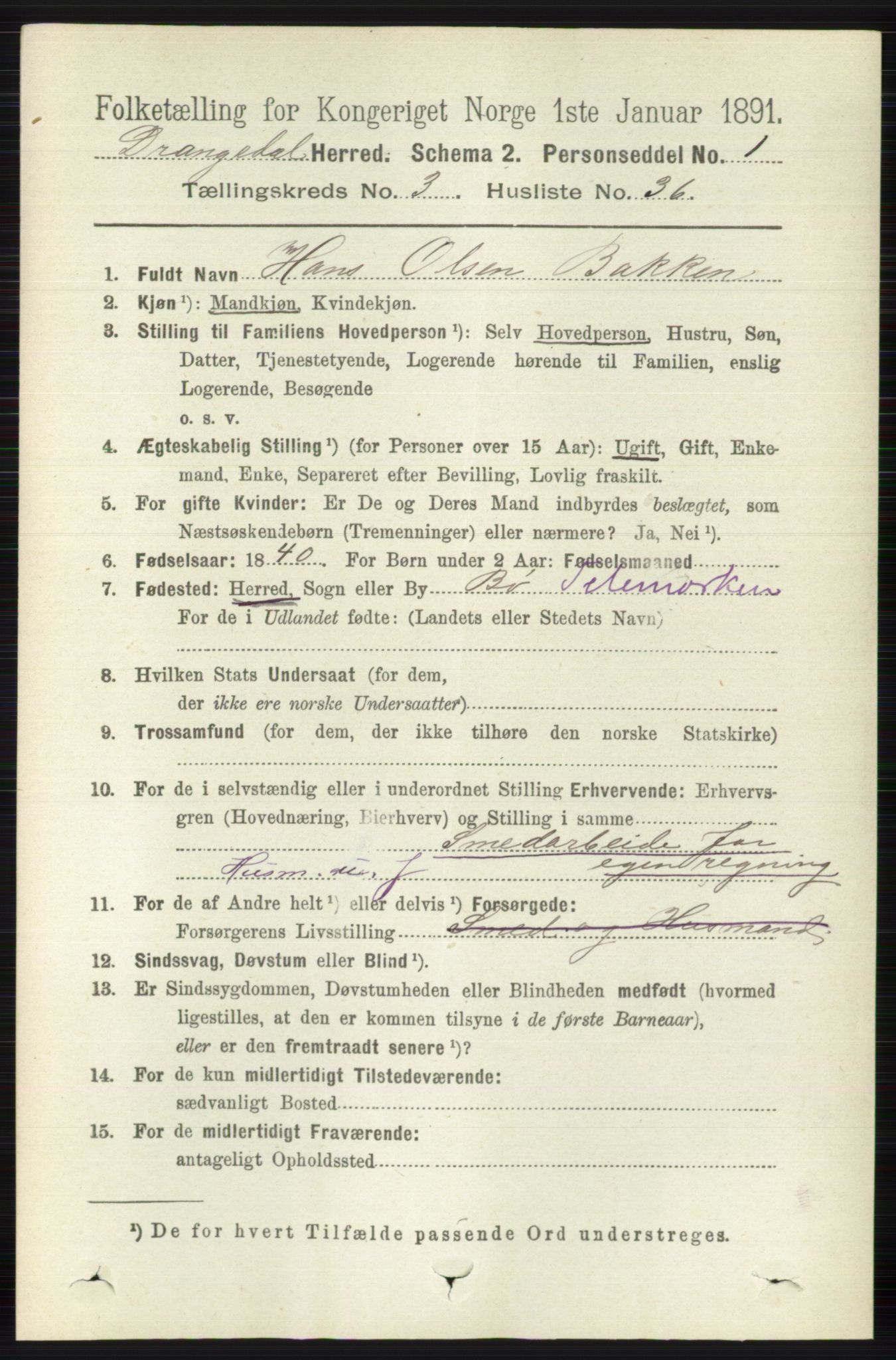 RA, 1891 census for 0817 Drangedal, 1891, p. 1093