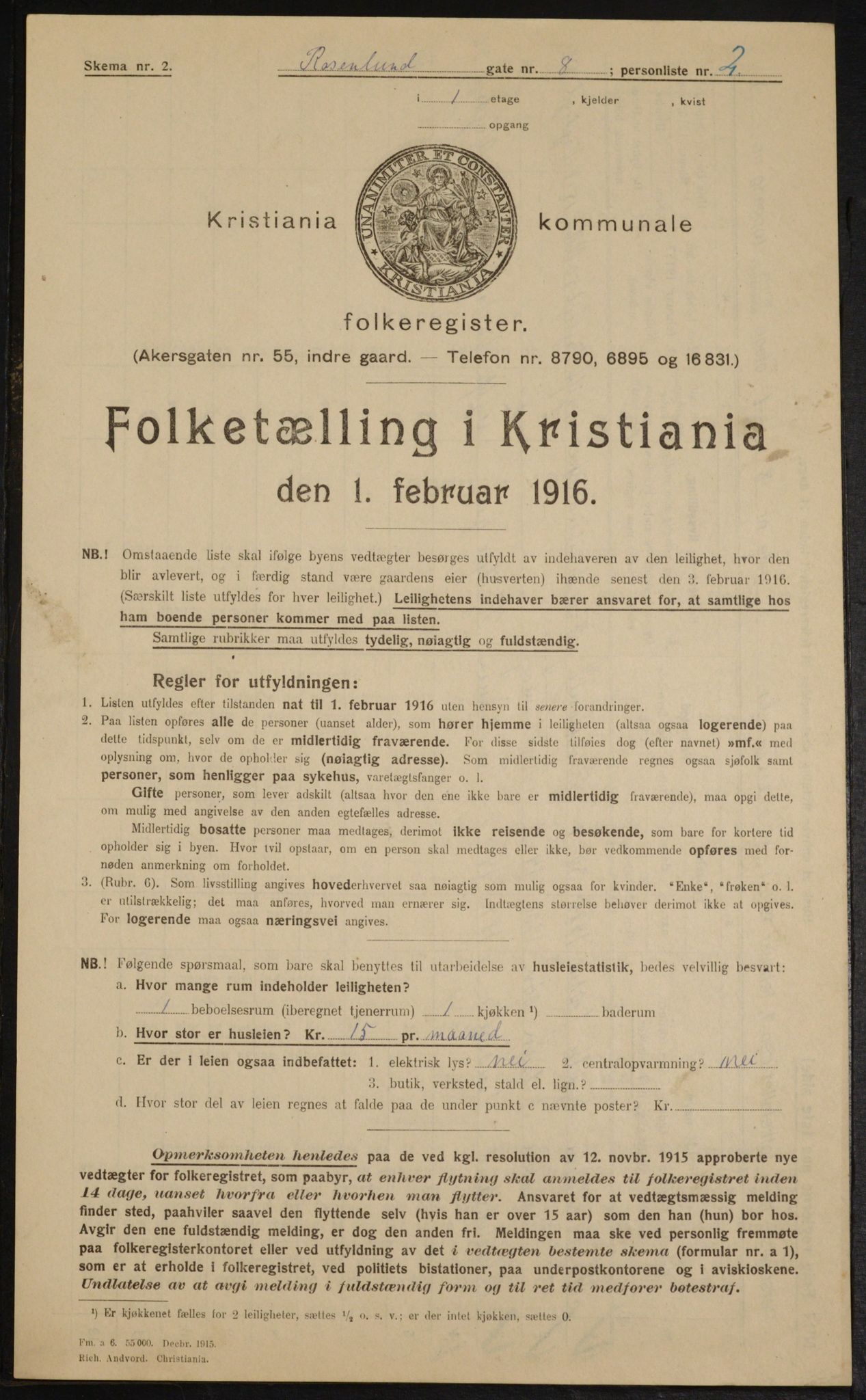 OBA, Municipal Census 1916 for Kristiania, 1916, p. 86333